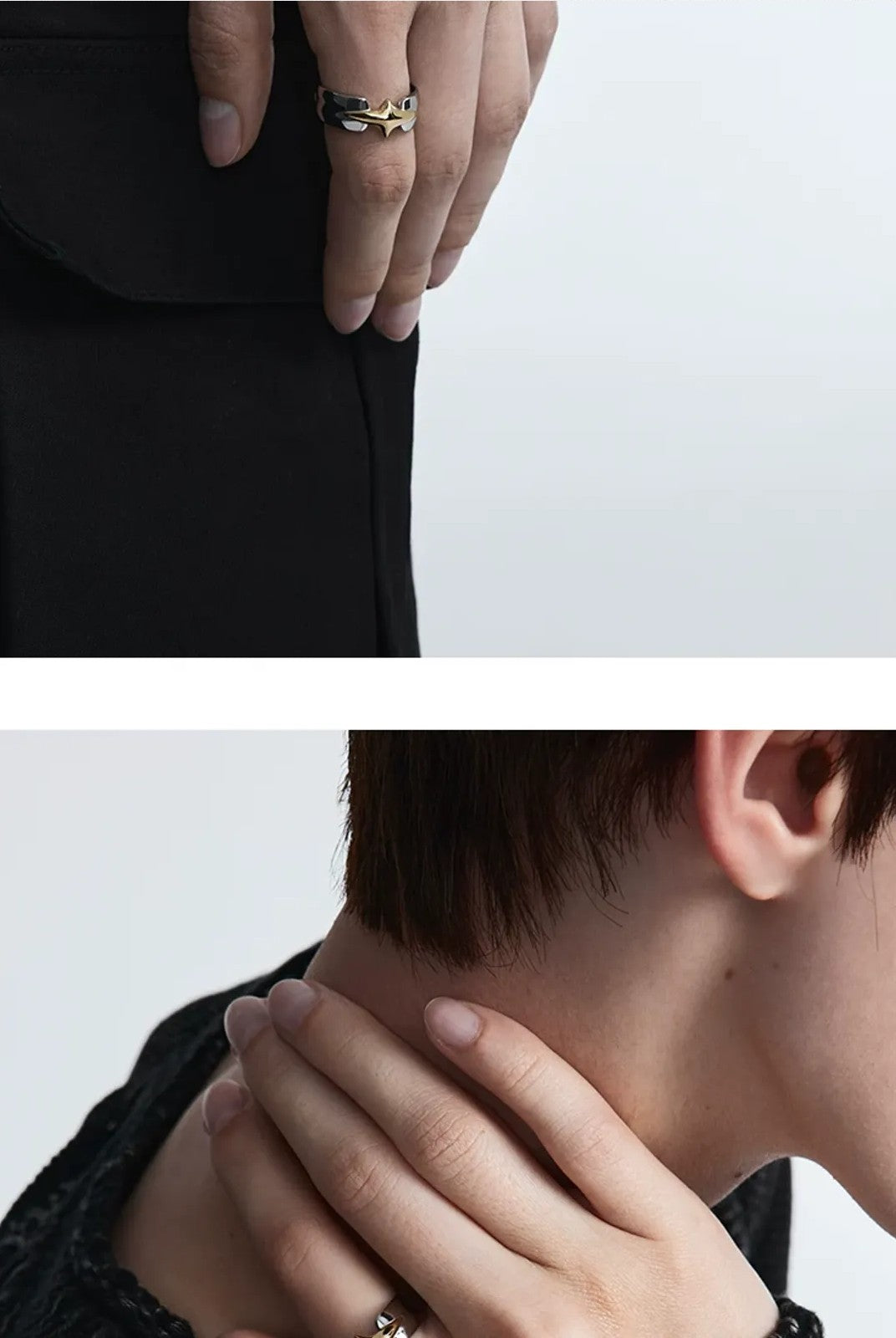 BLACKHEAD Structural Two Tone Star Ring in Gold - On Model