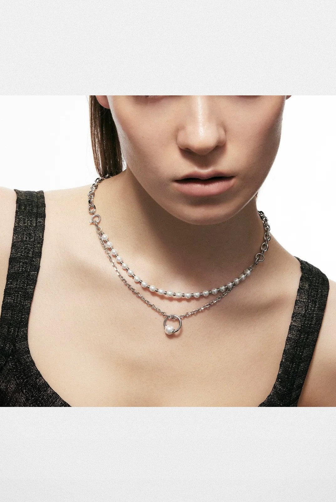 BLACKHEAD Double Layer Pearl Pendant Bracelet in Silver - On Model