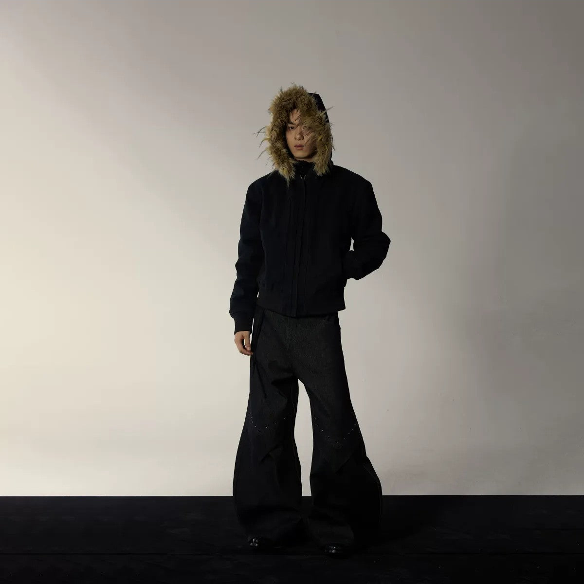 Y OFFICIAL Deconstructed Washed Cotton Jacket in Black - On Model