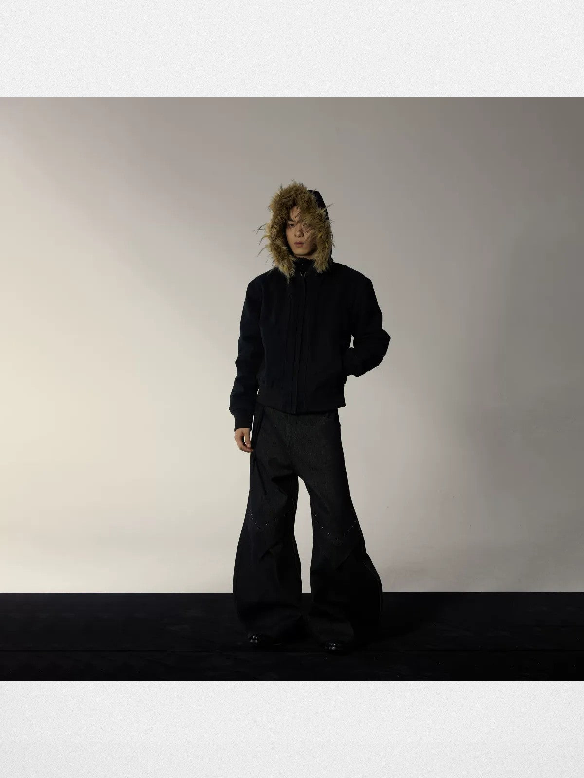 Y OFFICIAL Deconstructed Washed Cotton Jacket in Black - On Model