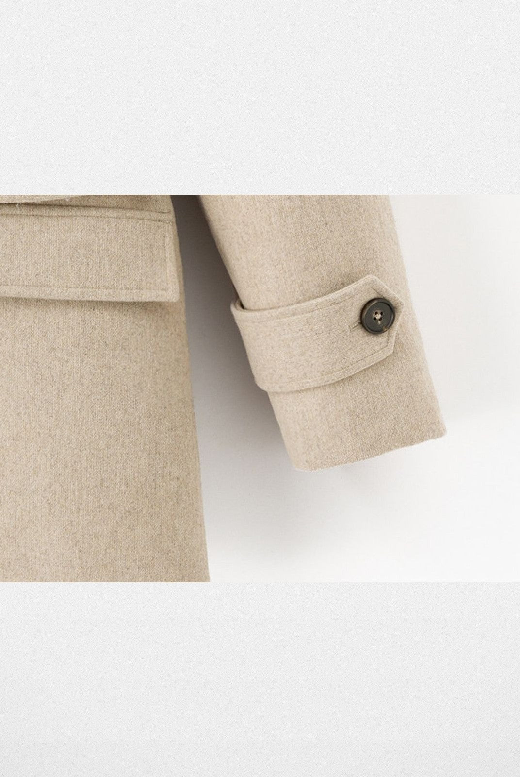 ACSENSE STUDIO Faux Fur Collar Wool Blend Coat in Beige - Detail