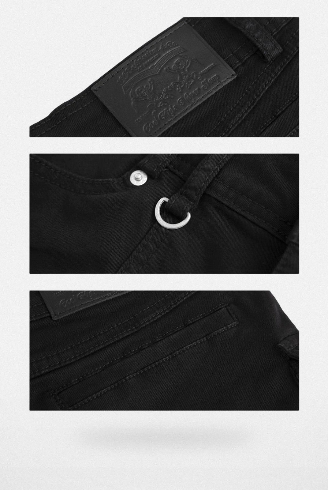 ARISEISM Black Denim Cargo Hot Pants in Black - Detail