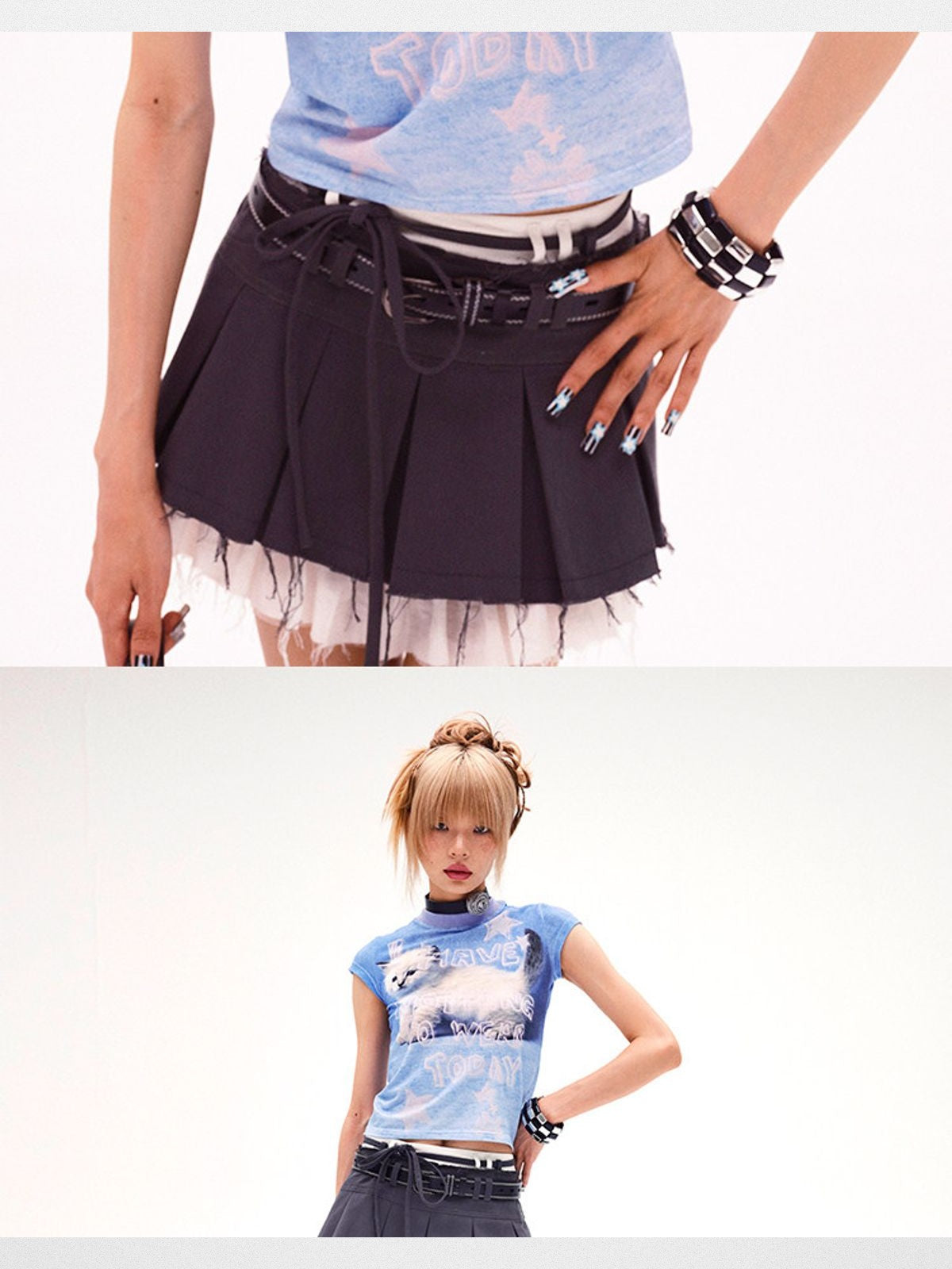 CFIERCE Nothing To Wear Kitten T Shirt in Blue - On Model