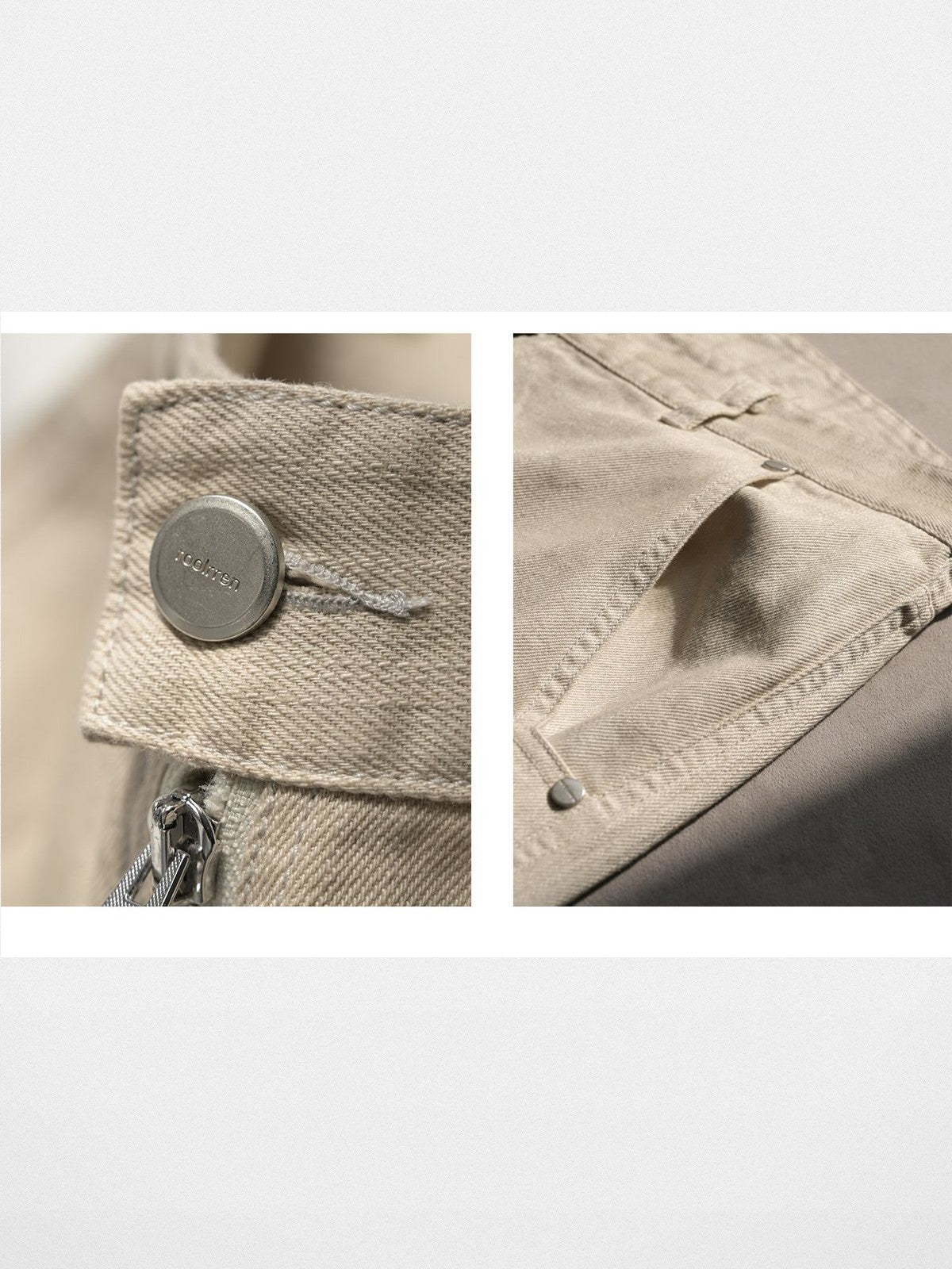 Roolrren Homme Two Tone Spliced Slub Jeans in White - Detail