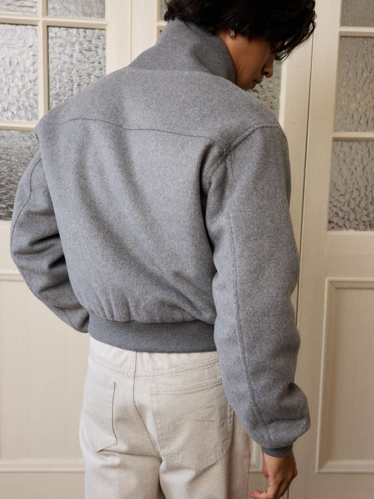 Retro 21 3M Thinsulate Wool MA 1 Jacket in Gray - On Model