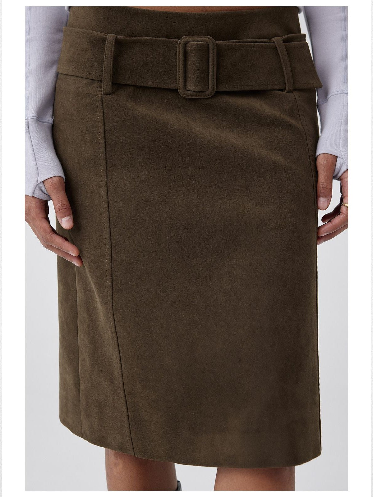 Simple Project Belted Suedette Mini Skirt in Brown - On Model