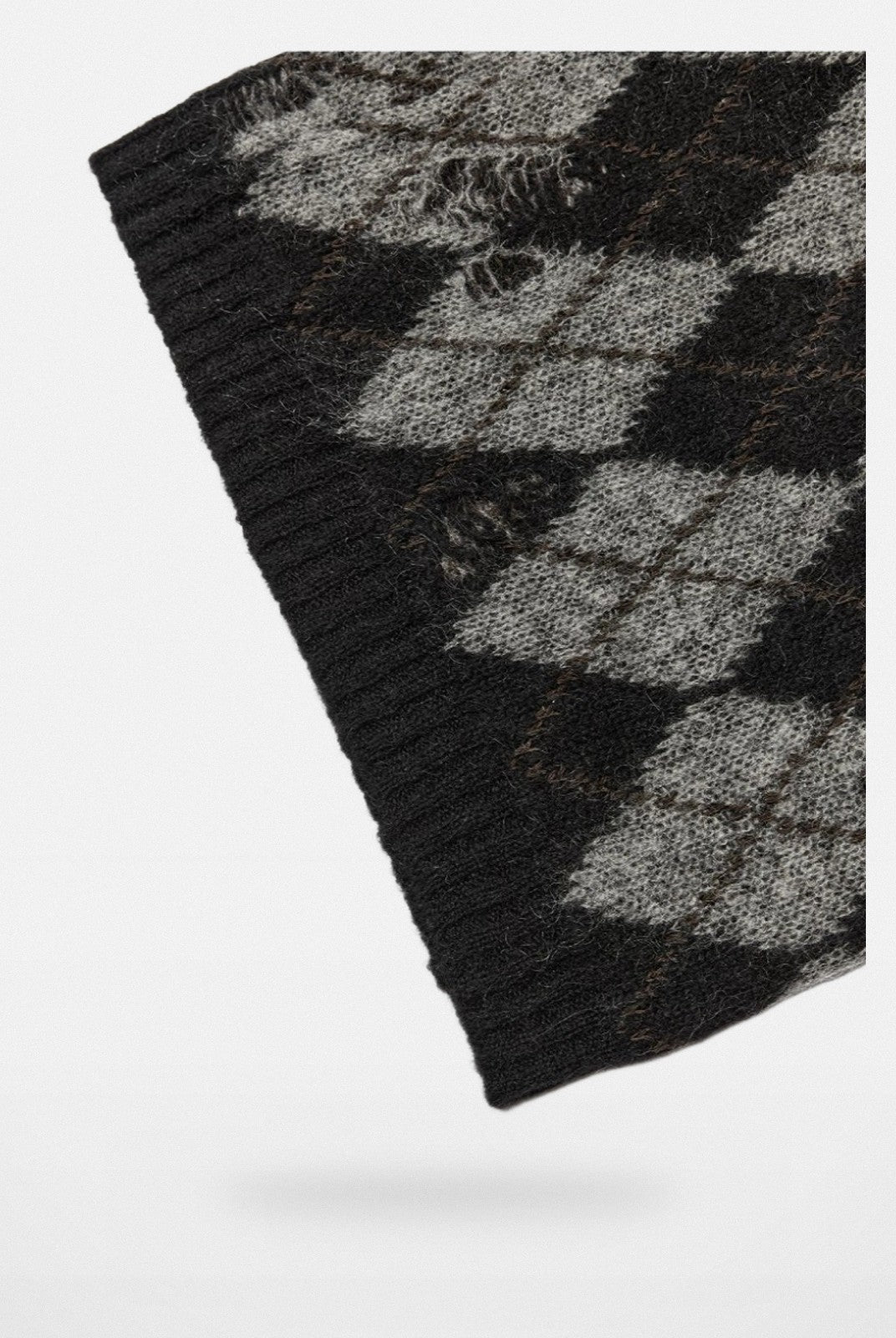 RandomPiece Distressed Argyle Alpaca Blend Sweater in Black - Detail