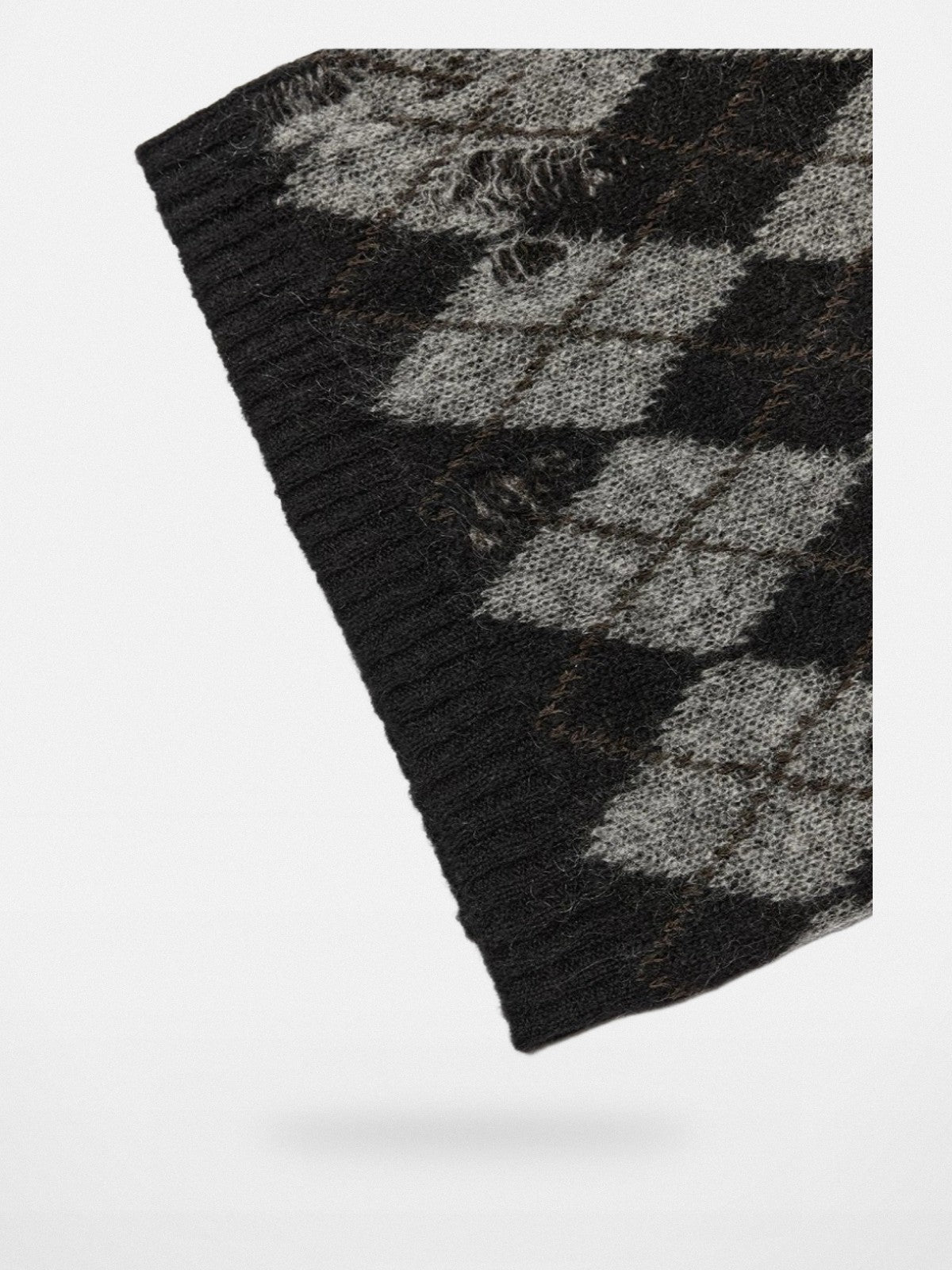 RandomPiece Distressed Argyle Alpaca Blend Sweater in Black - Detail