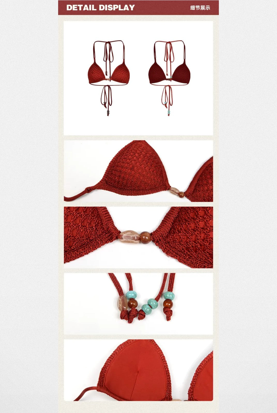 BeerBro Halter Bikini Shrug Set in Red - Detail