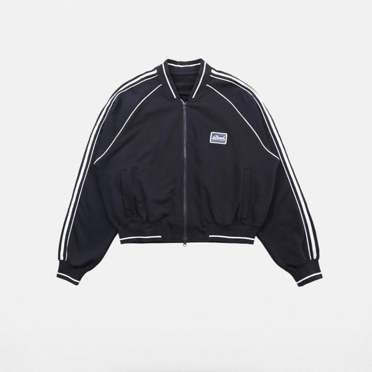 BADSEED Side Stripe Cotton Bomber Jacket in Navy Blue