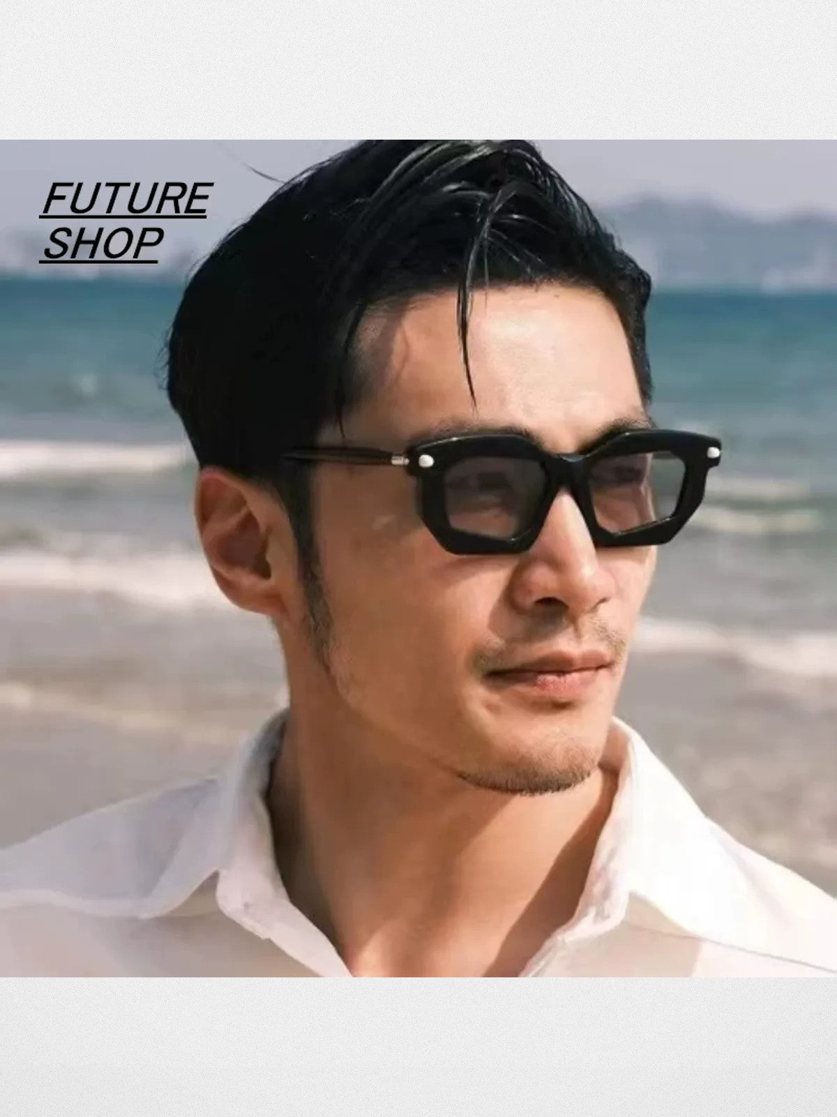 FUTURE UPDATE Geometric Acetate Sunglasses in White - On Male Model