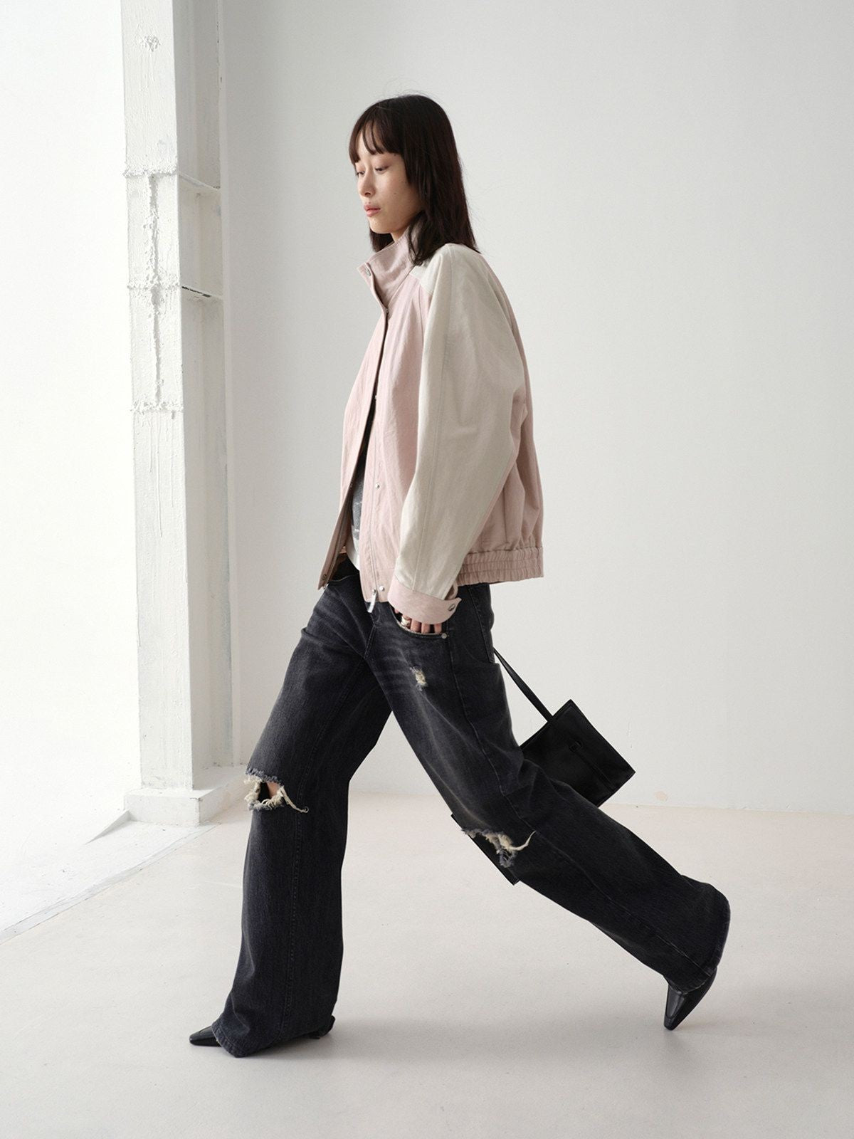 RandomPiece Color Block Cotton Blend Jacket in Pink - On Model