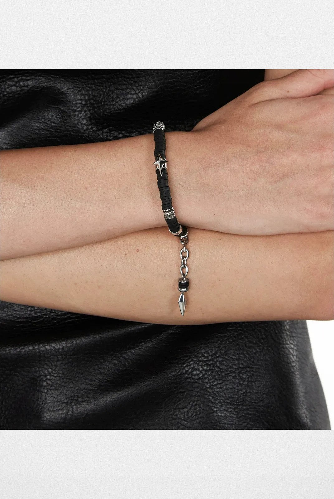 BLACKHEAD Star Pendant Chain Bead Bracelet in Black - On Model