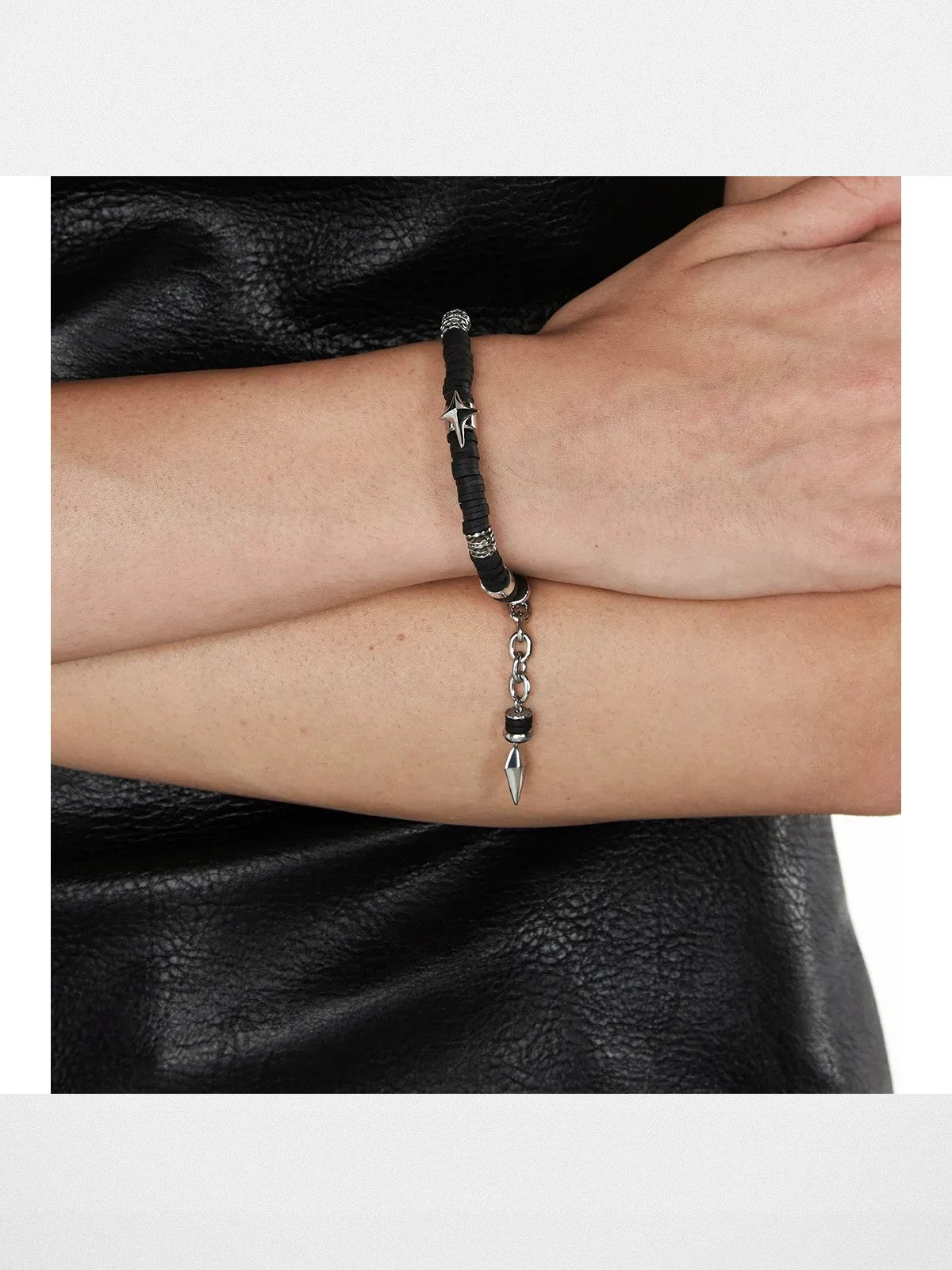 BLACKHEAD Star Pendant Chain Bead Bracelet in Black - On Female Model