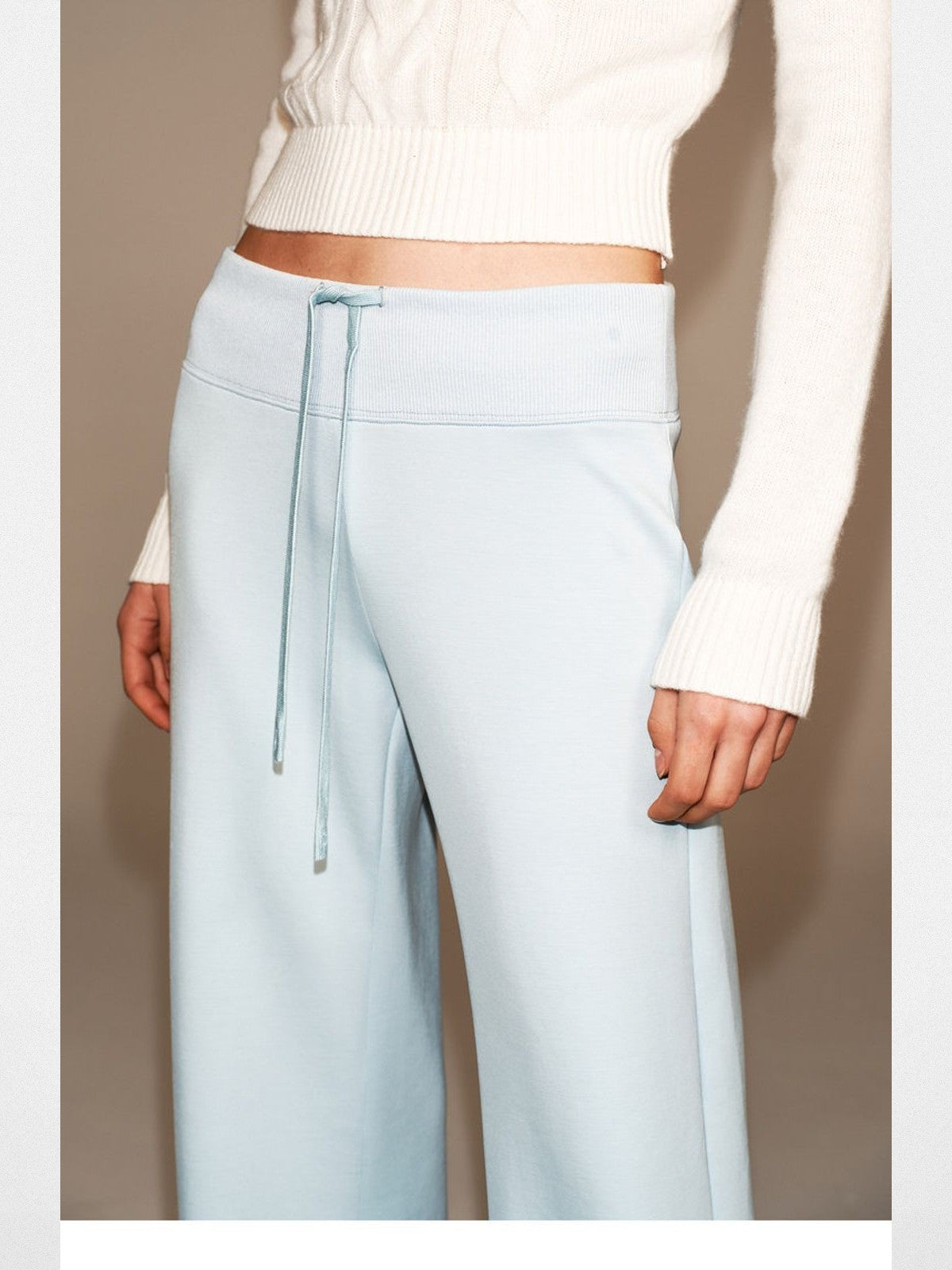 PUKI Lyocell Wide Leg Drawstring Trousers in Sky Blue - On Model