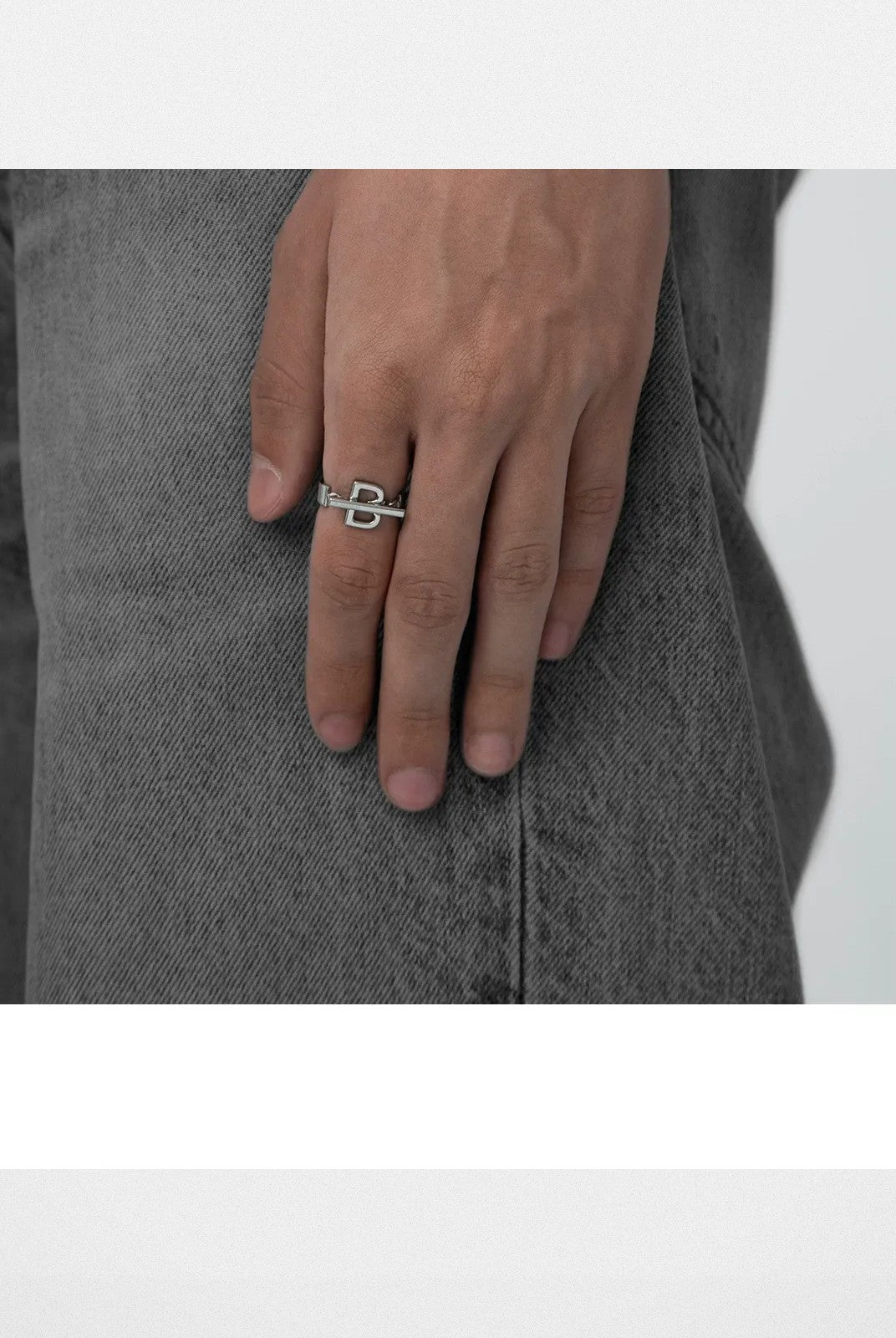 BLACKHEAD Structural Letter B Ring in Gray - On Model