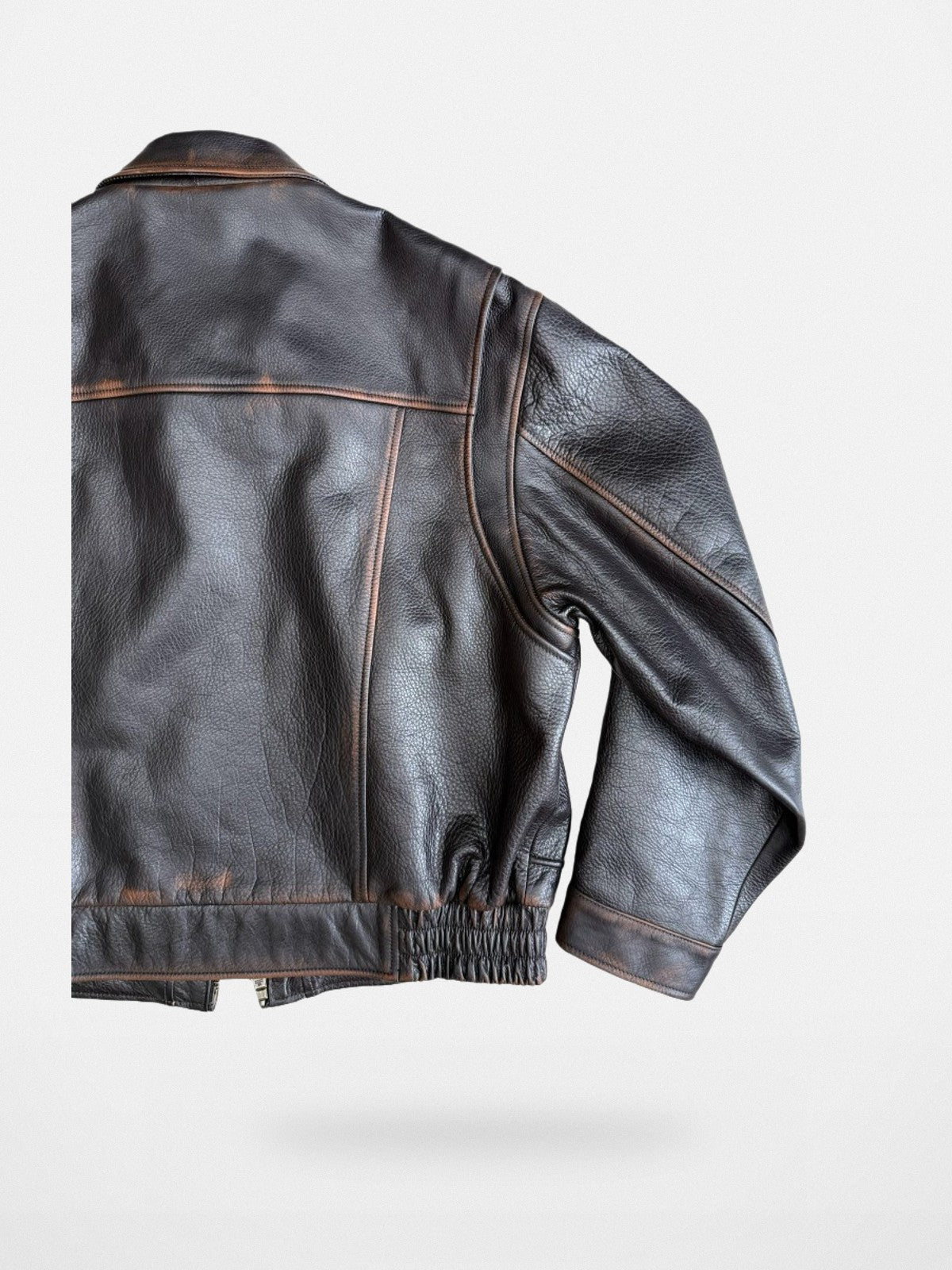 UNKNOWNWORLD Distressed Cowhide Flight Jacket in Brown - Detail