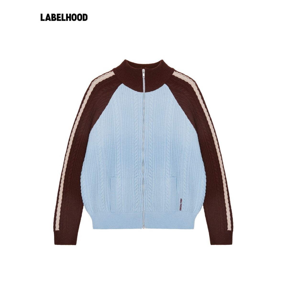 SHUSHUTONG Color Block Wool Zip Cardigan in Sky Blue