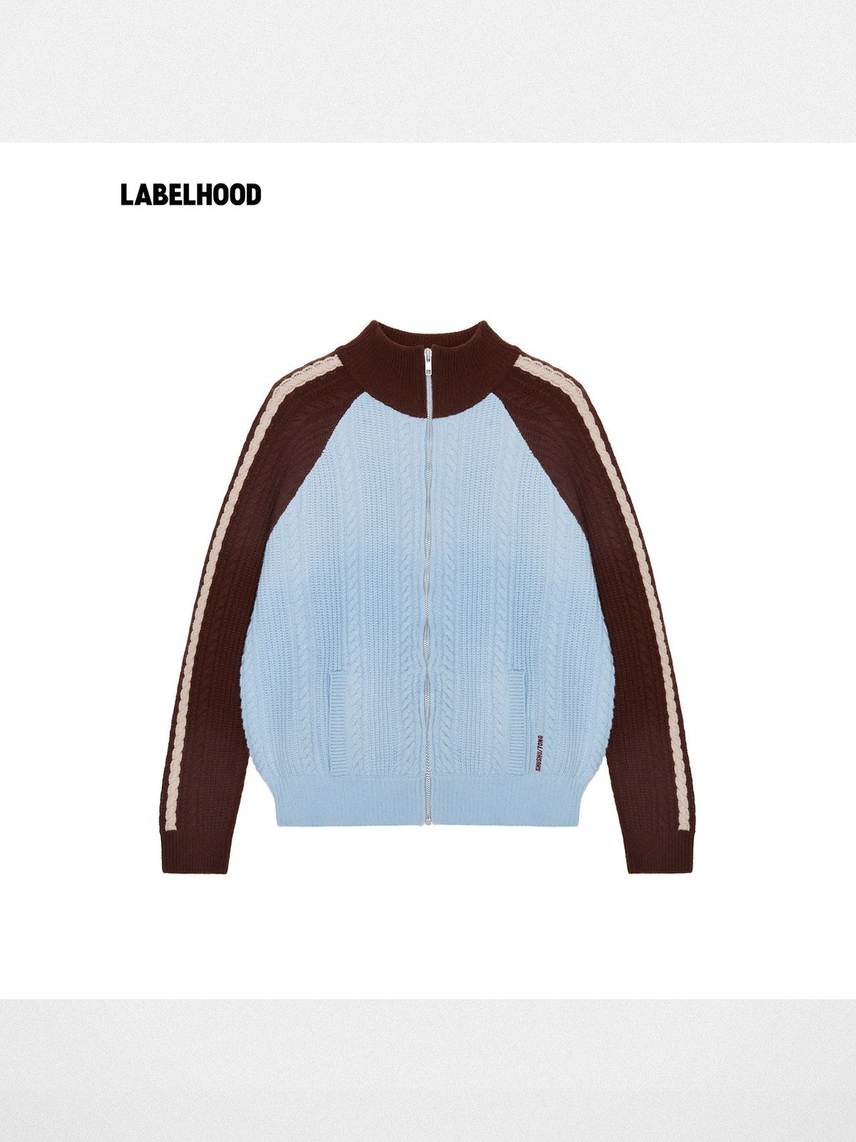 SHUSHUTONG Color Block Wool Zip Cardigan in Sky Blue