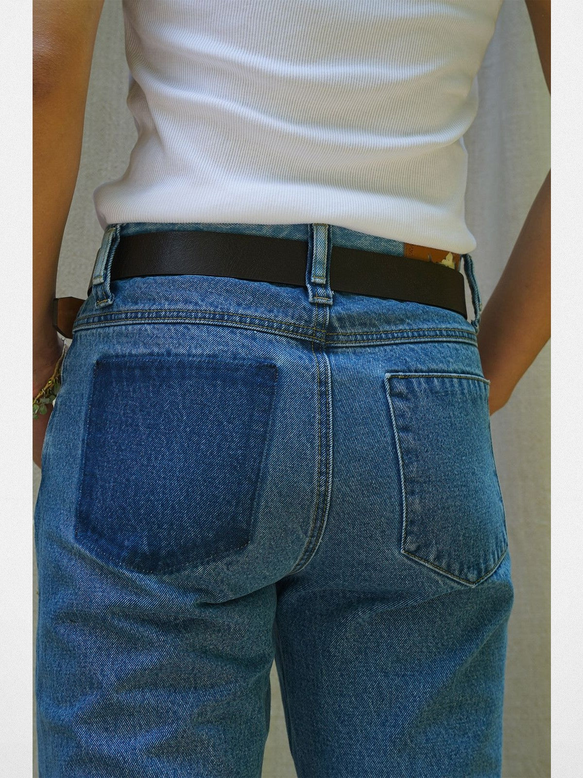 Retro 21 Spliced Contrast Flared Jeans in Denim - On Female Model