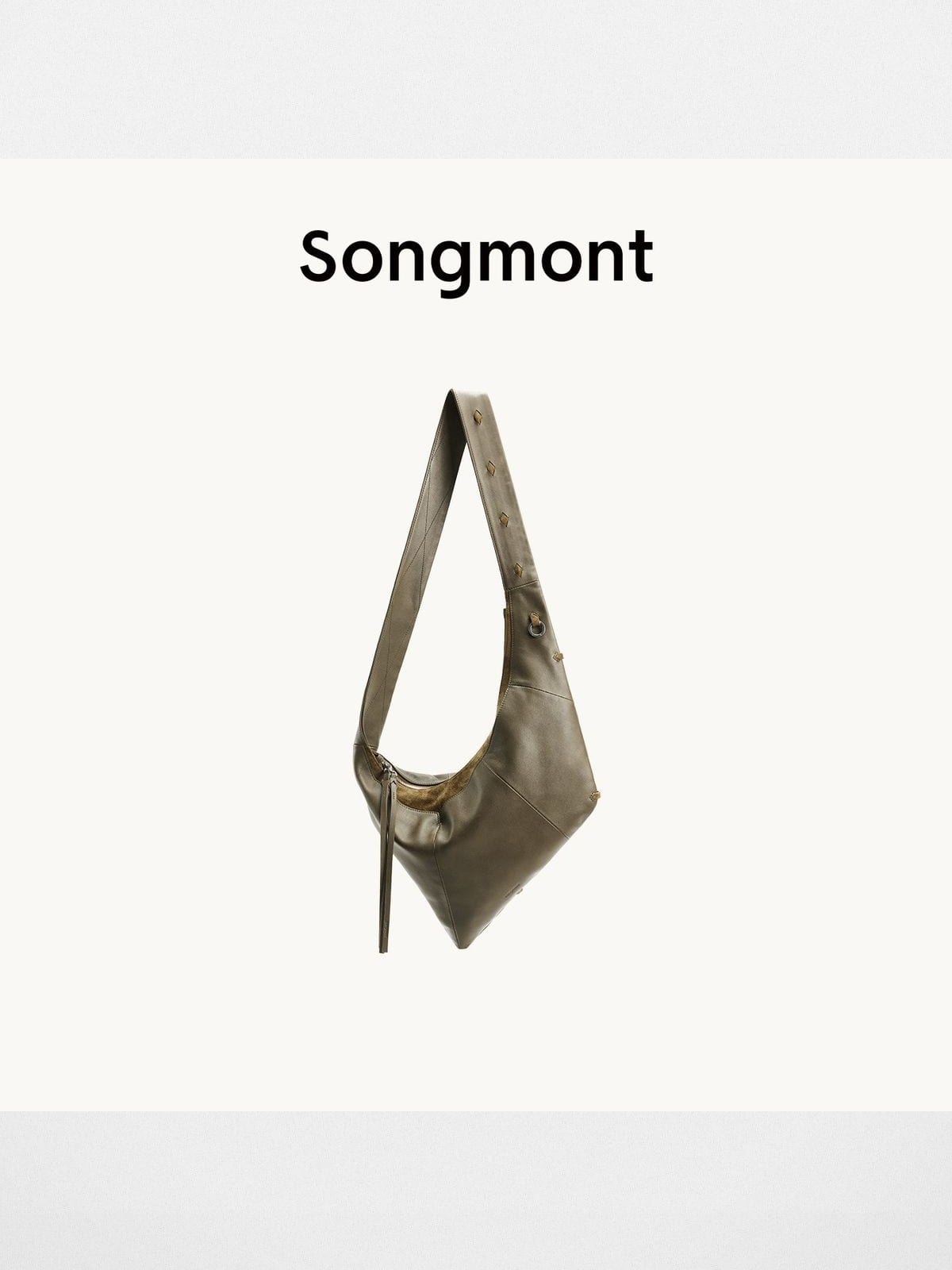 Songmont Broken Shell Leather Crossbody Hobo in Olive