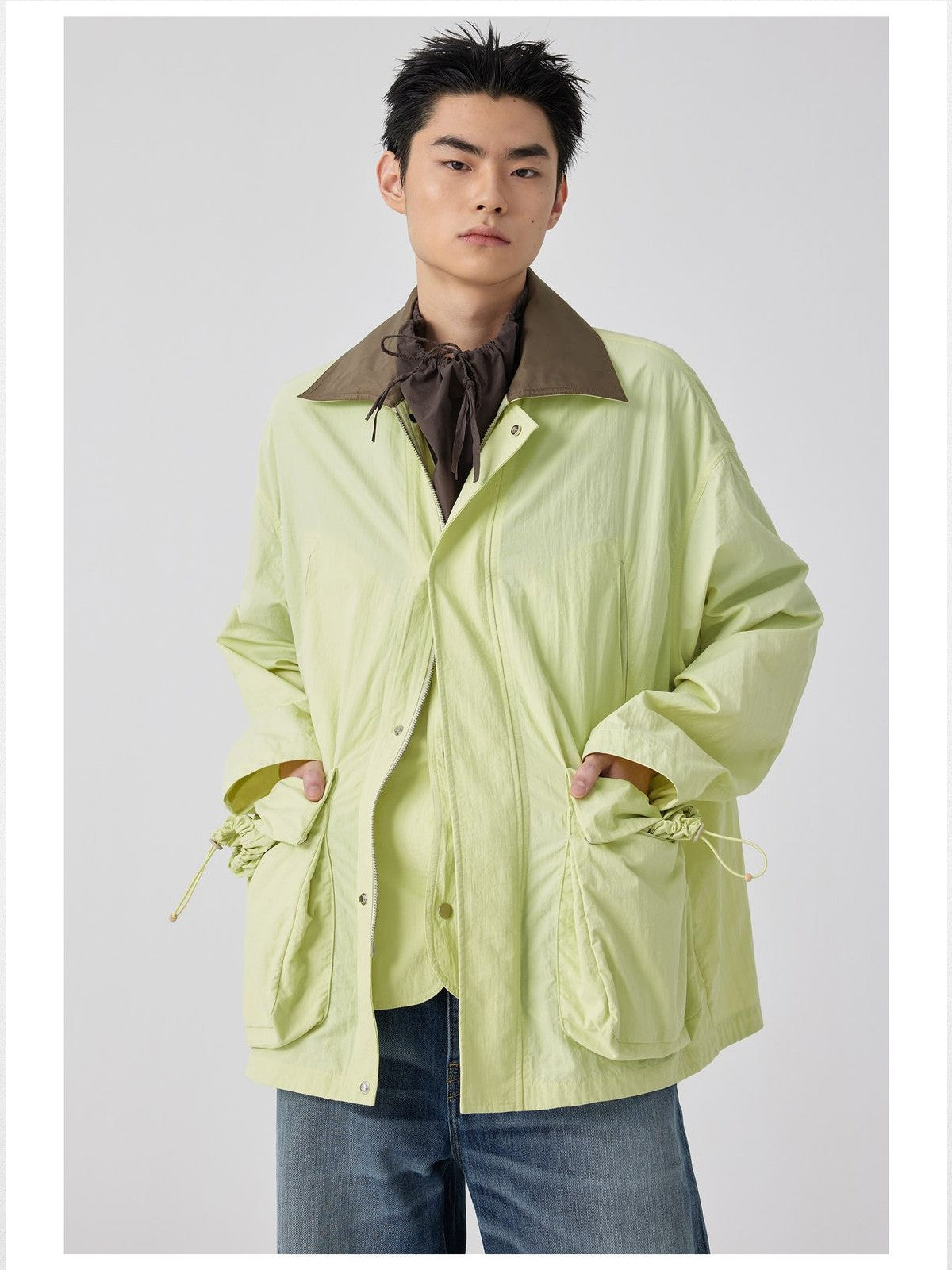 Simple Project Nylon Safari Jacket in Green - On Model