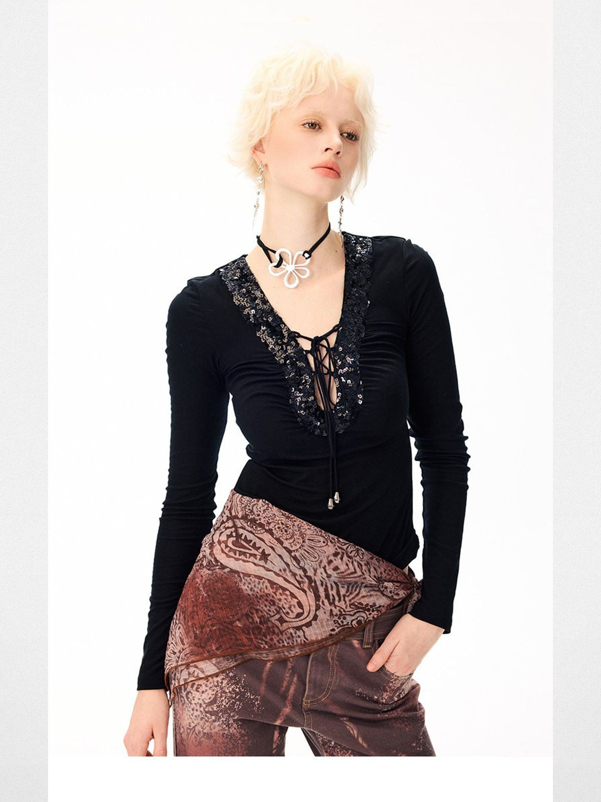 BeerBro Lyocell Paisley Micro Flare Pants in Brown - On Model