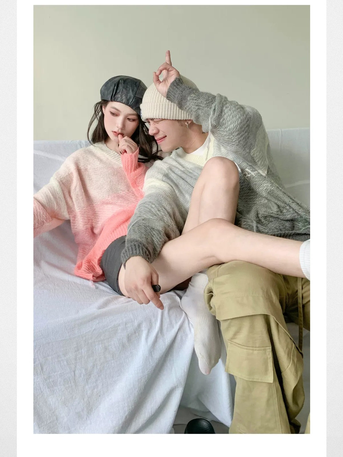 LOSTCTRL Gradient Fringe V Neck Sweater