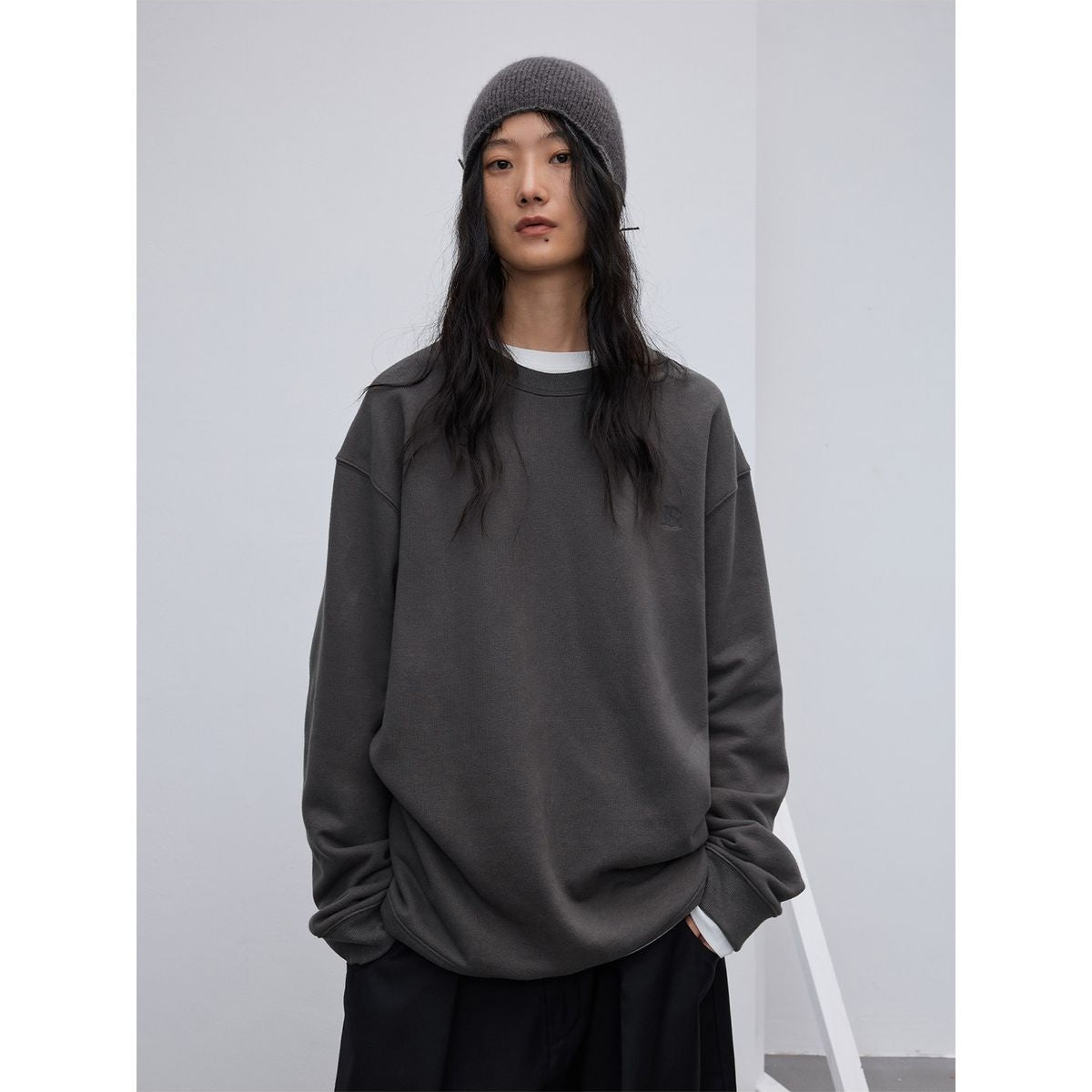 RandomPiece Cotton Kapok Blend Sweatshirt in Gray - On Model
