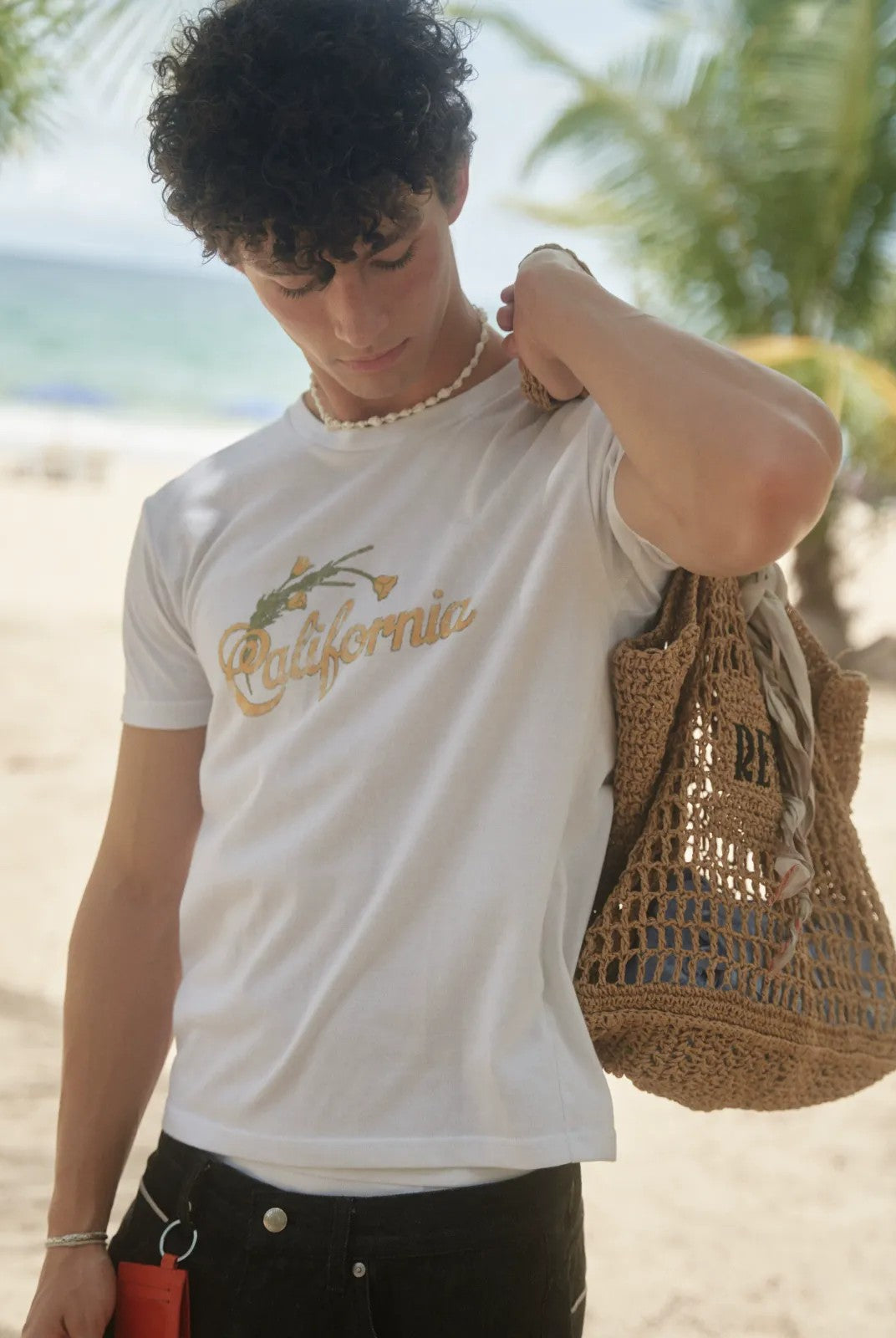 Retro 21 California Graphic Cotton T Shirt in White - On Model