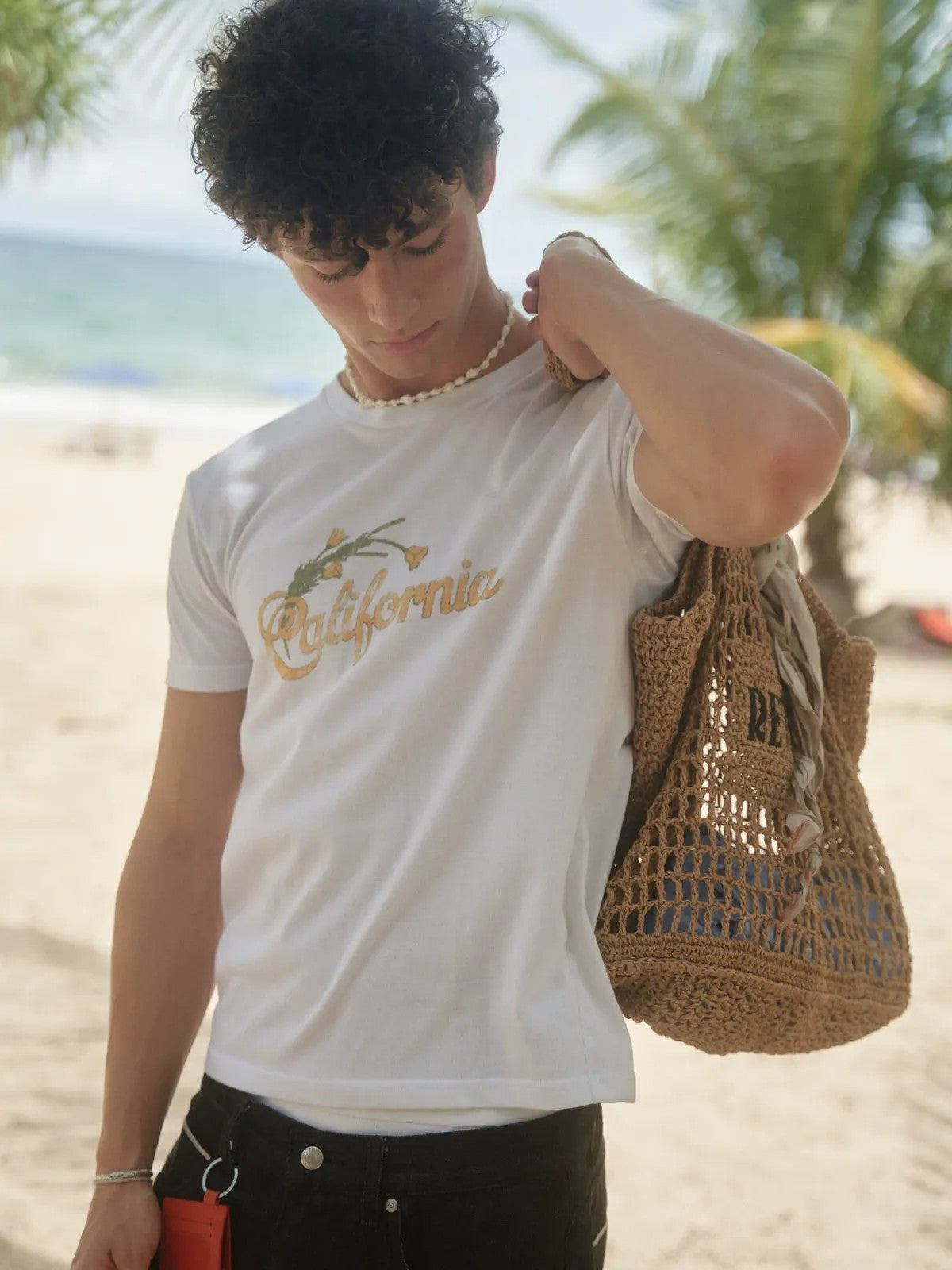 Retro 21 California Graphic Cotton T Shirt in White - On Model