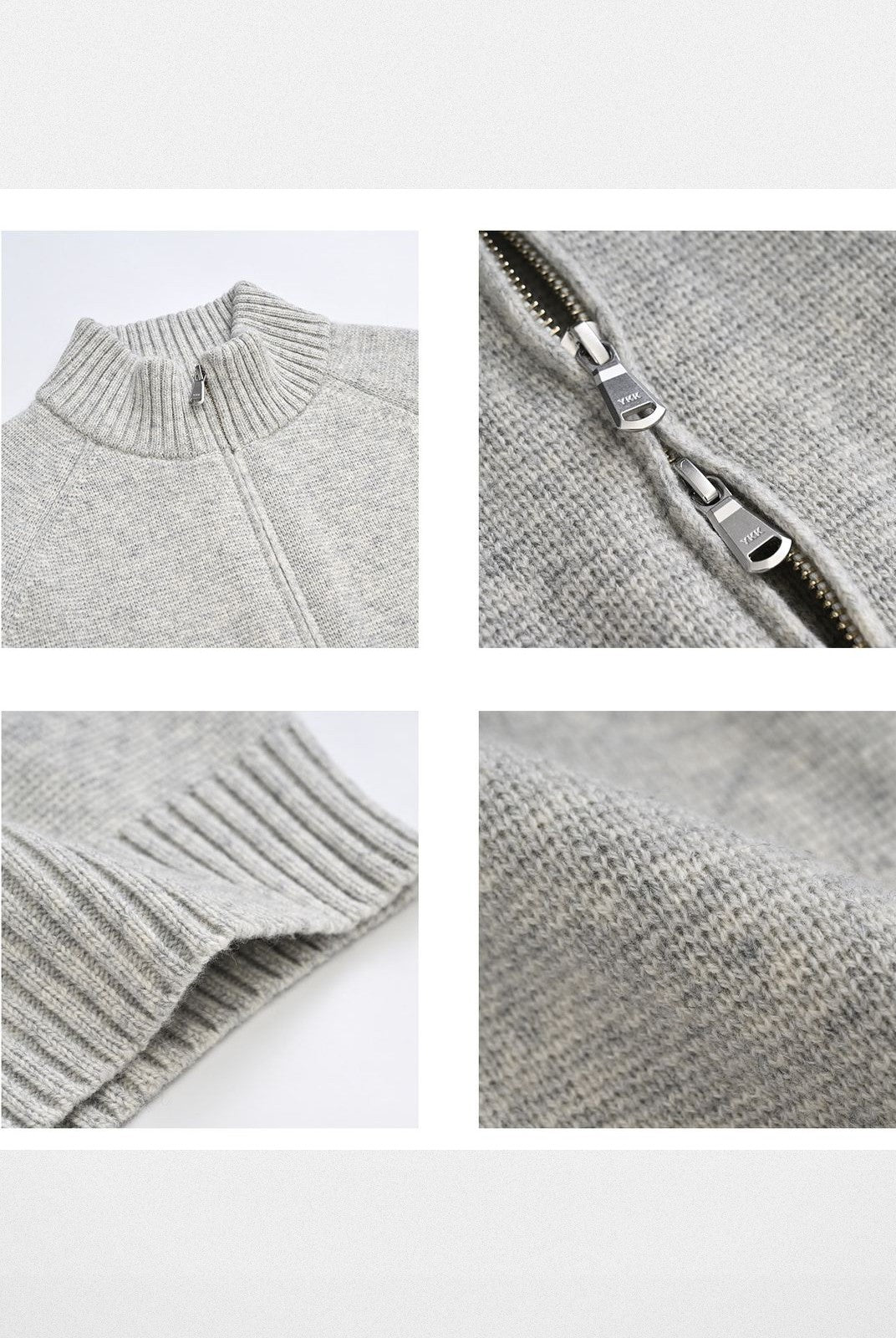 Roolrren Homme 100 Wool Stand Collar Zip Cardigan in Gray - Detail