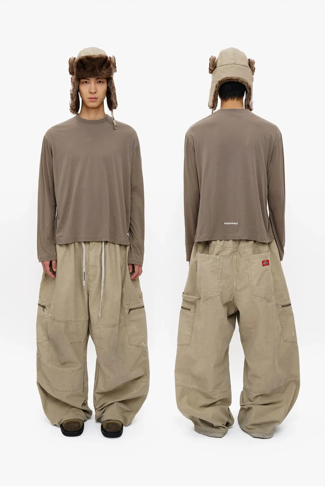 MASONPRINCE Lightweight Cotton Long Sleeve Tee in Beige - On Model