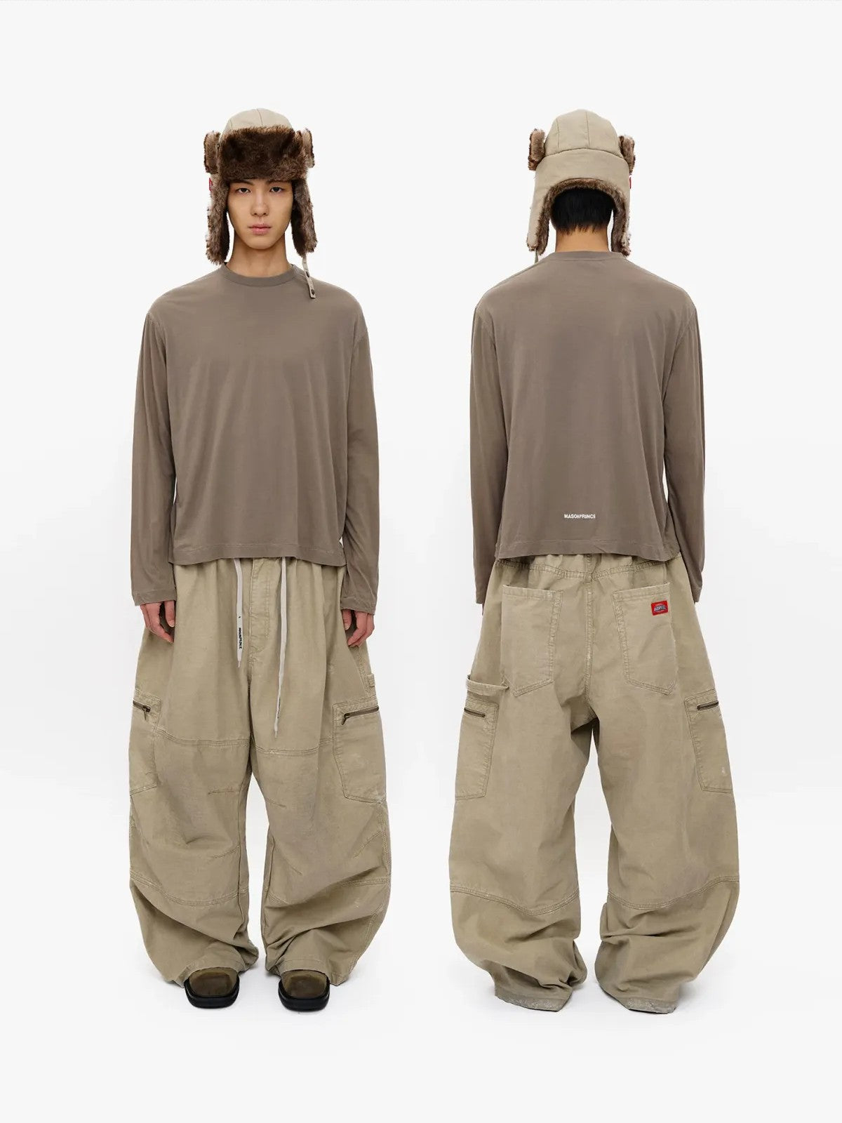 MASONPRINCE Lightweight Cotton Long Sleeve Tee in Beige - On Model