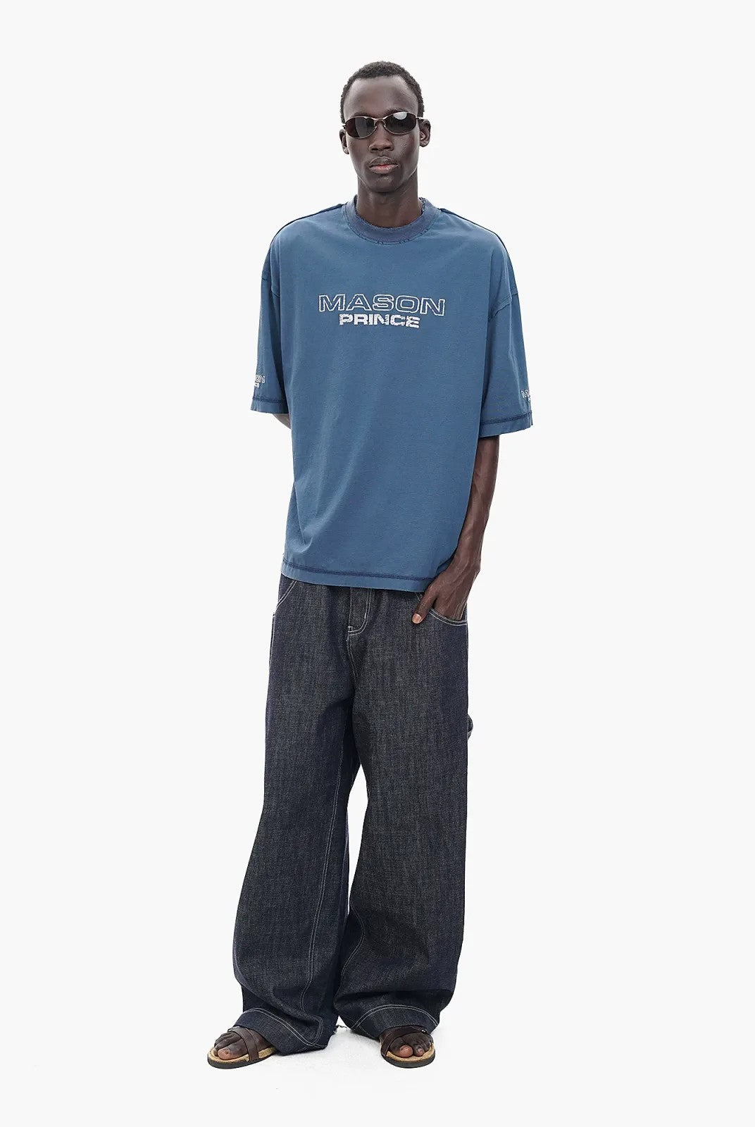 MASONPRINCE Double Layer Collar Embroidered T Shirt in Black