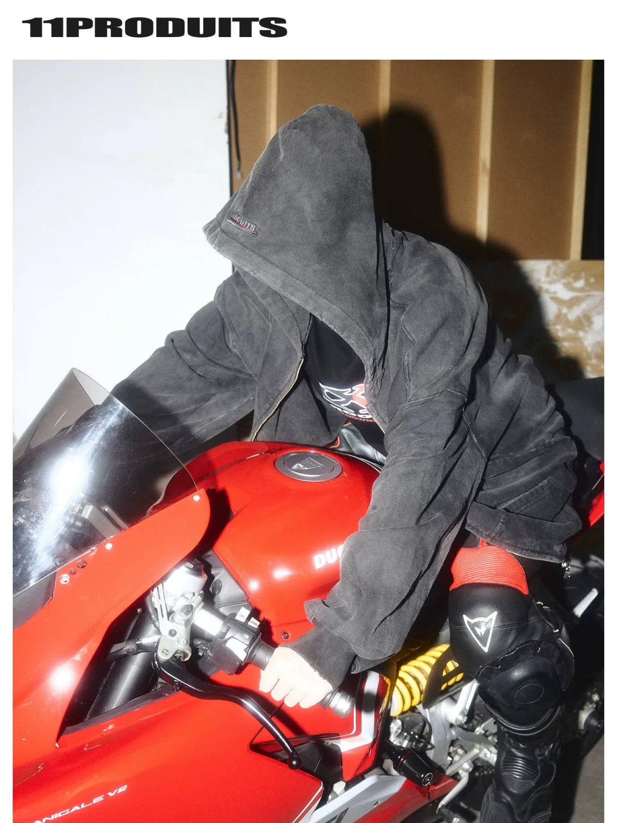 UNKNOWNWORLD Mud Dyed Zip Up Hoodie in Black - Lifestyle