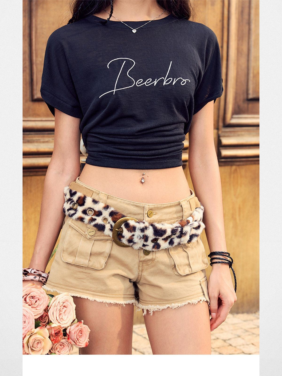 BeerBro Embroidered Tencel Cinched Tee in Black - On Model