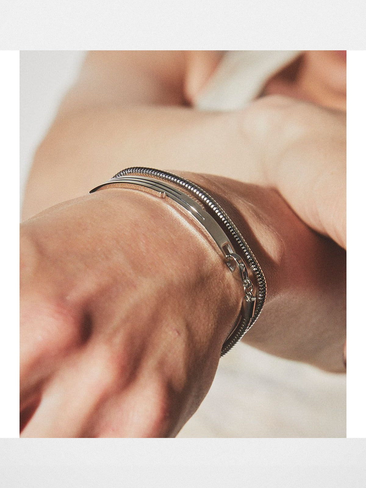 BLACKHEAD Double Layer Steel Bracelet in Silver - On Model