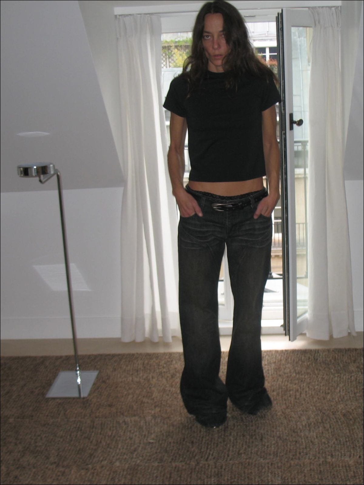 Fax copy express Curved Panel Dirty Wash Jeans in Gray - On Model