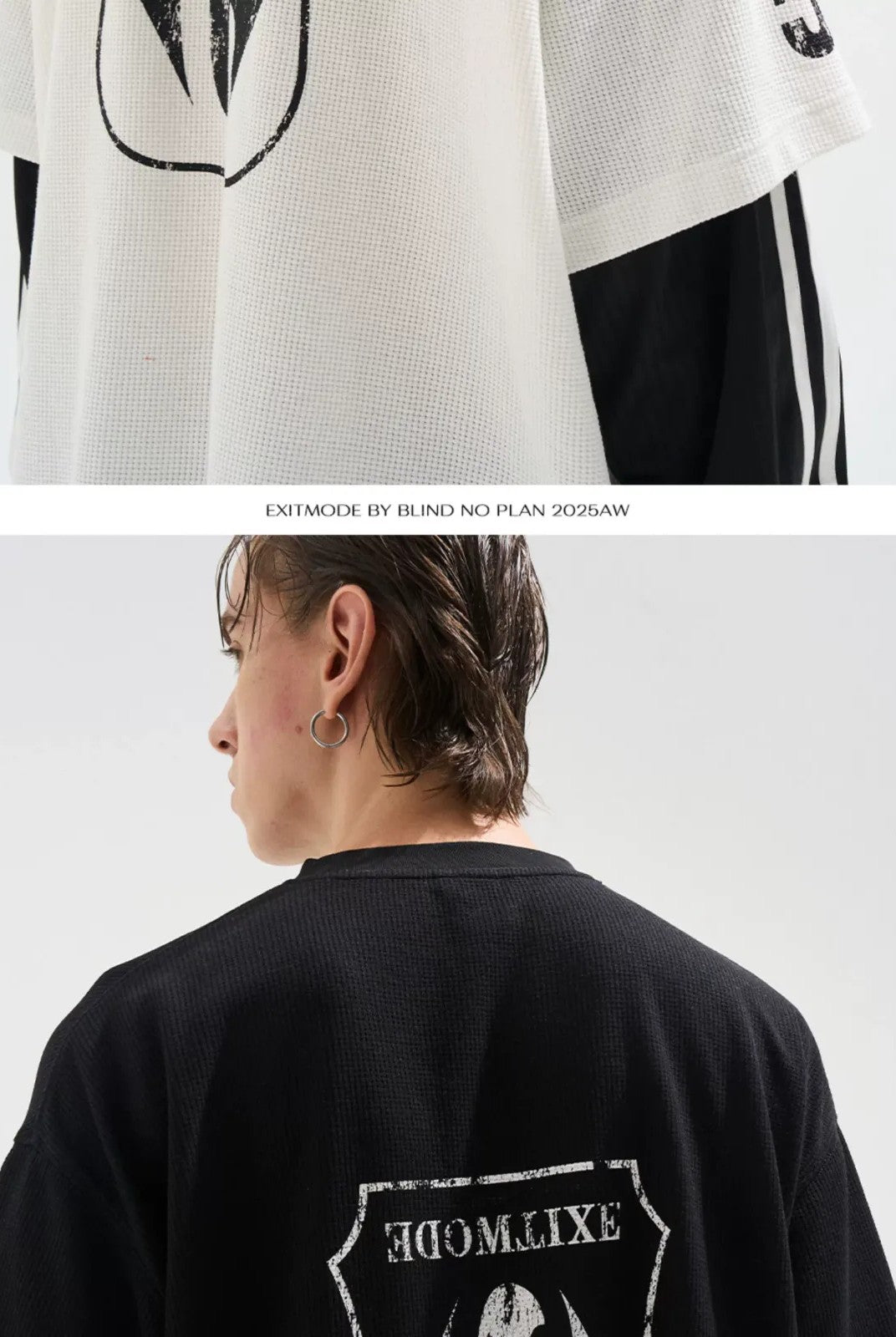 BLINDNOPLAN Distressed Faux Layered Tee in Black - On Model