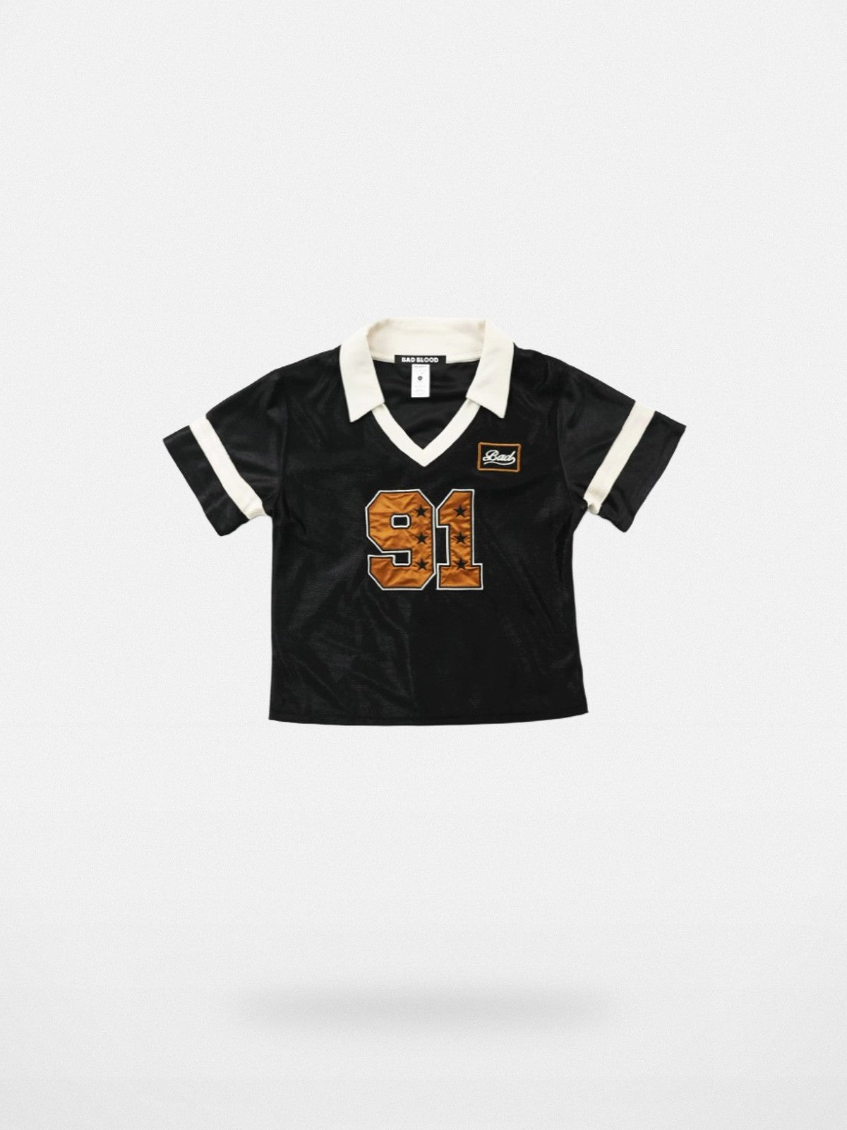BADSEED Cropped Graphic Baseball Jersey in Black