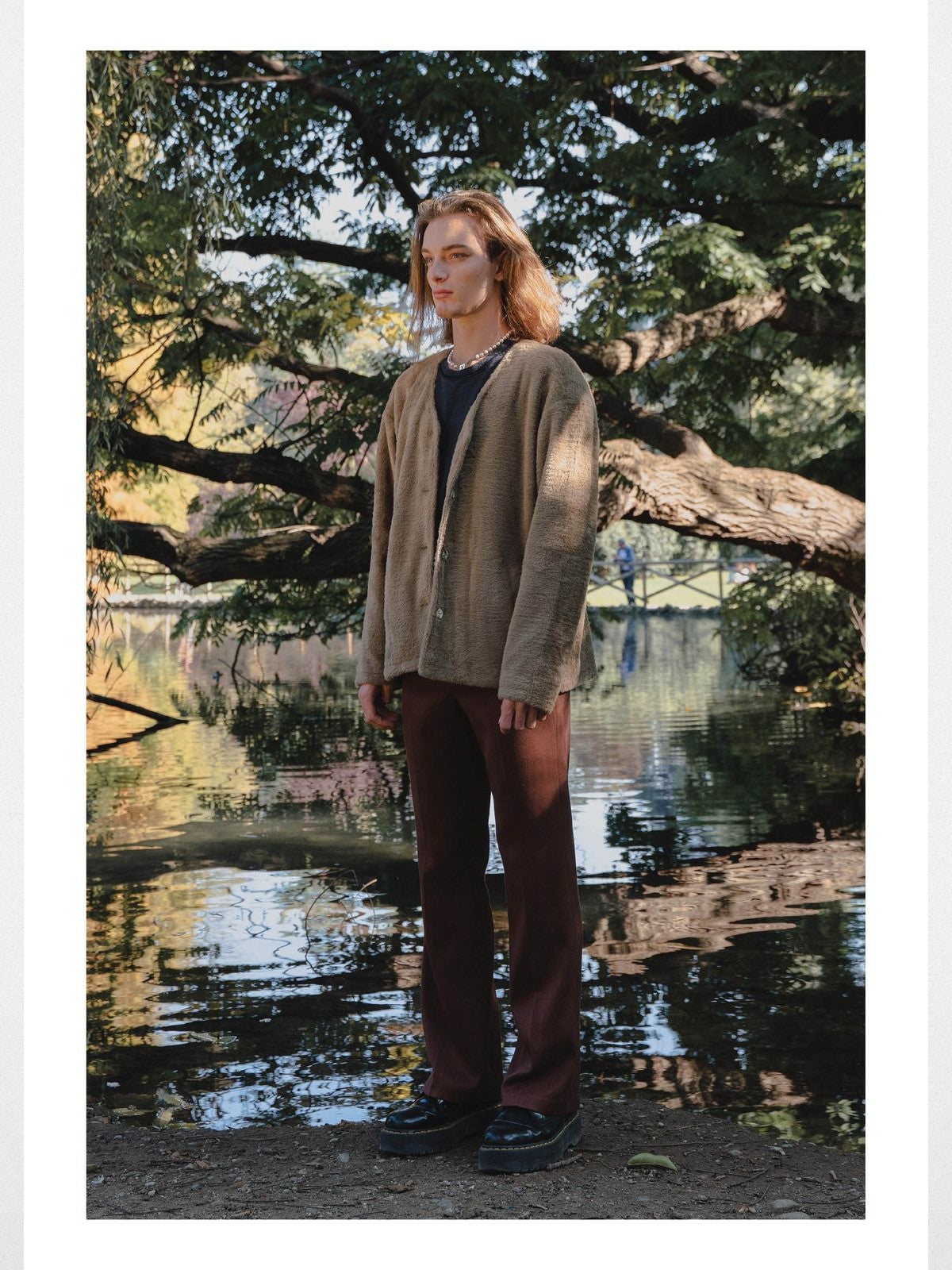 Retro 21 Micro Flare Center Crease Trousers in Brown - Lifestyle