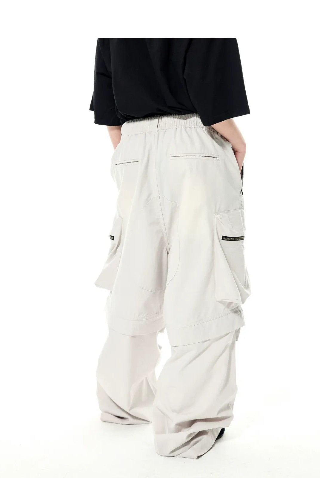 UNKNOWNWORLD Detachable Wide Leg Cargo Pants in Gray - On Model