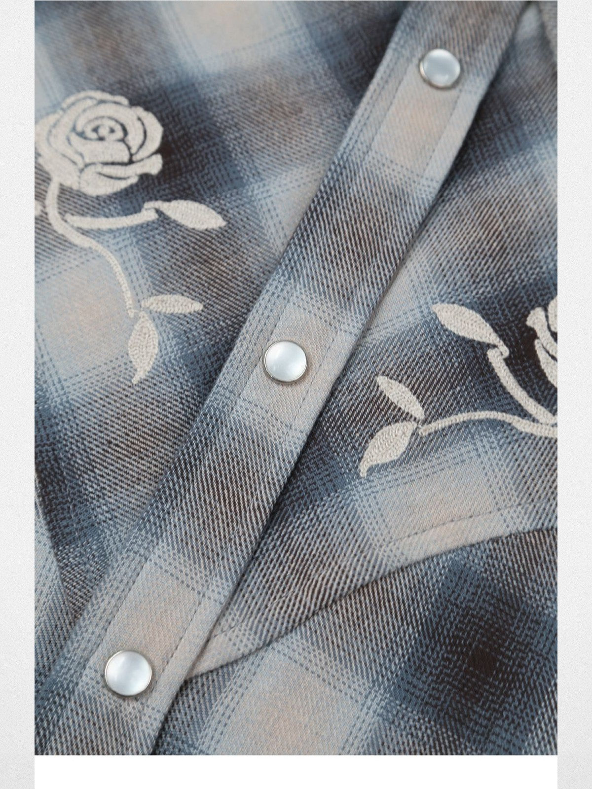 SOD Embroidered Plaid Western Shirt in Gray - Detail
