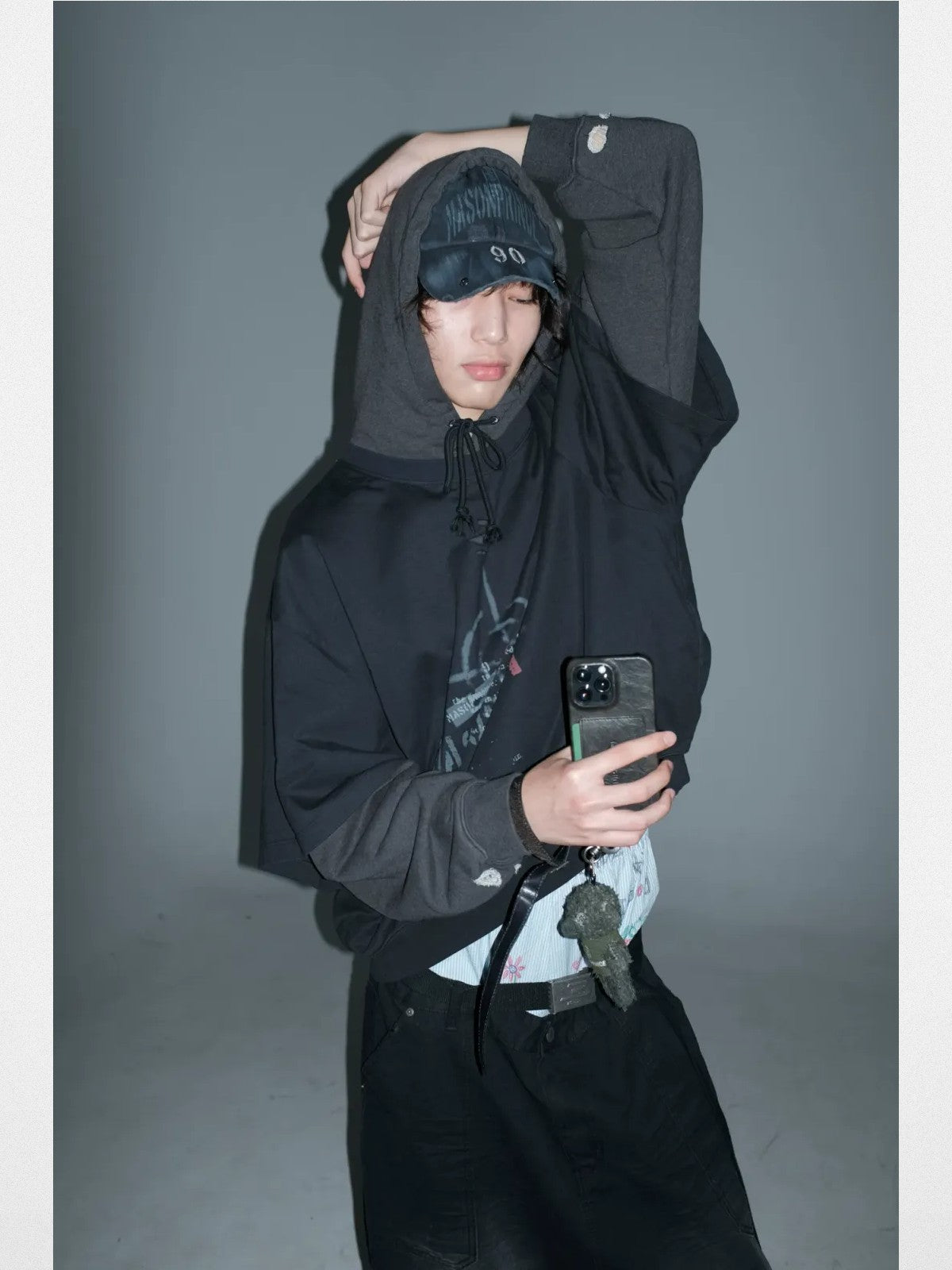 MASONPRINCE Distressed Metal Accent Baseball Cap in Black - On Model