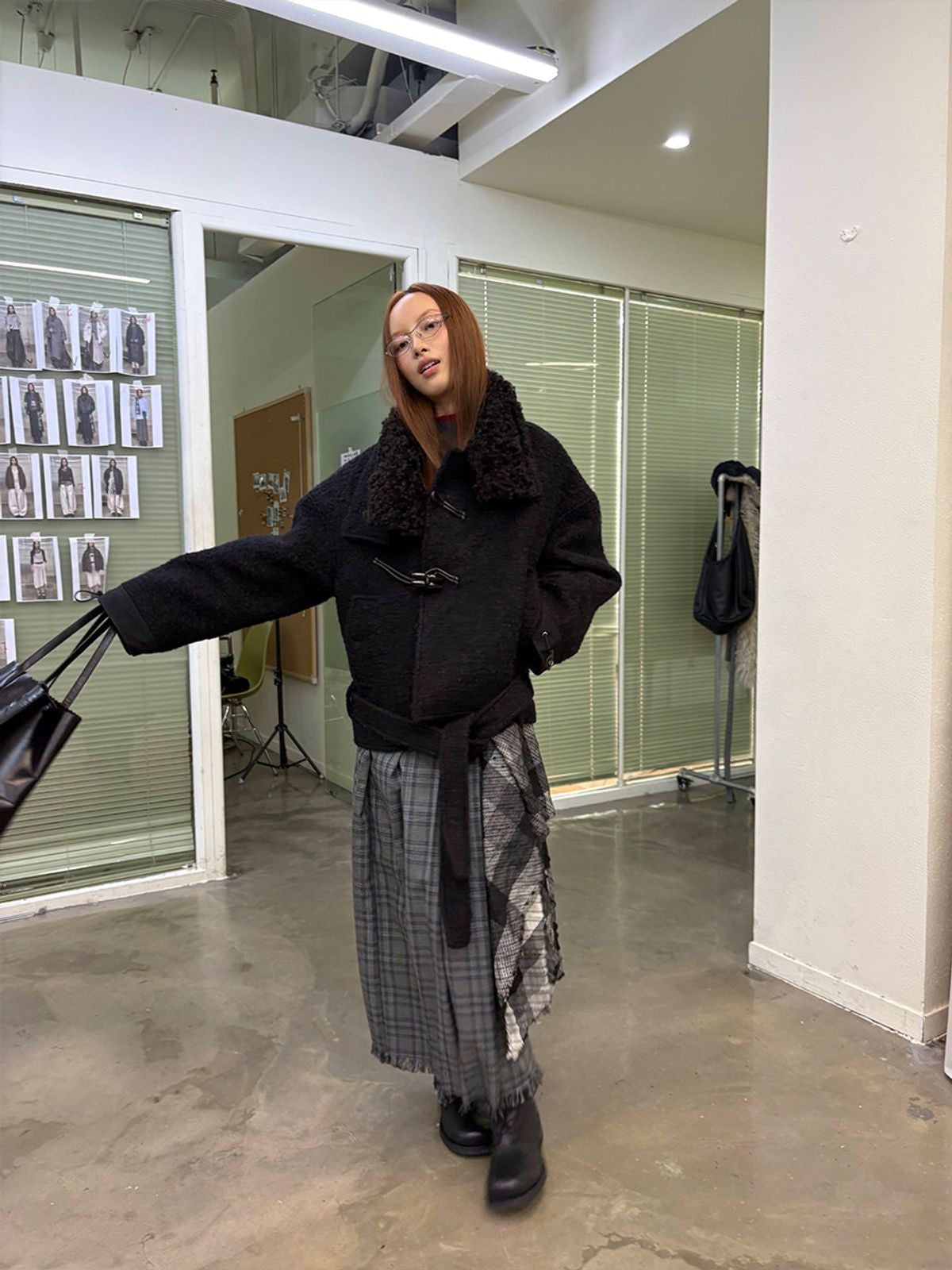 NeverSeez Short Boucl Wool Toggle Coat in Black - On Model