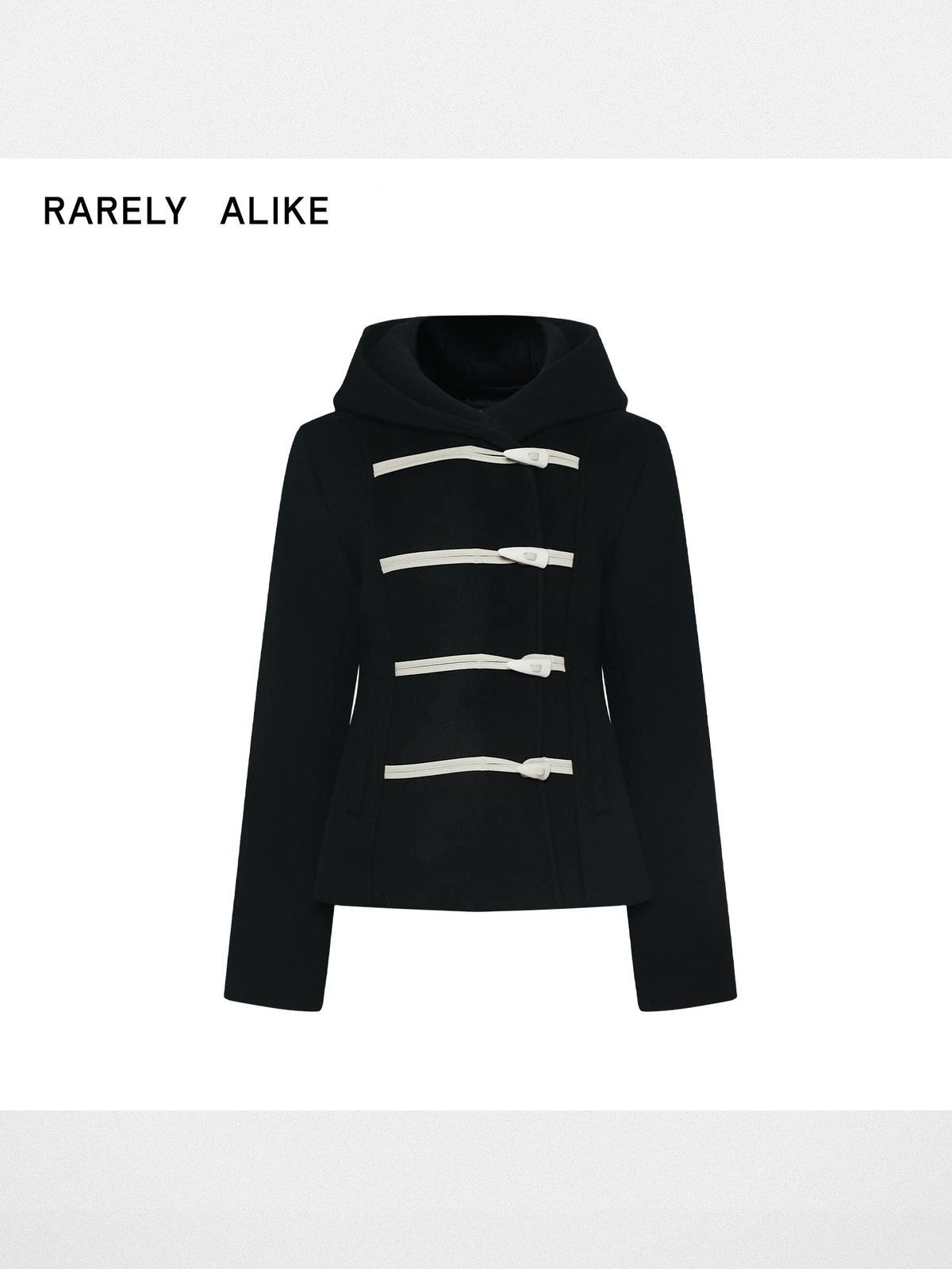 RARELY ALIKE Short Lambswool Duffle Coat in Black