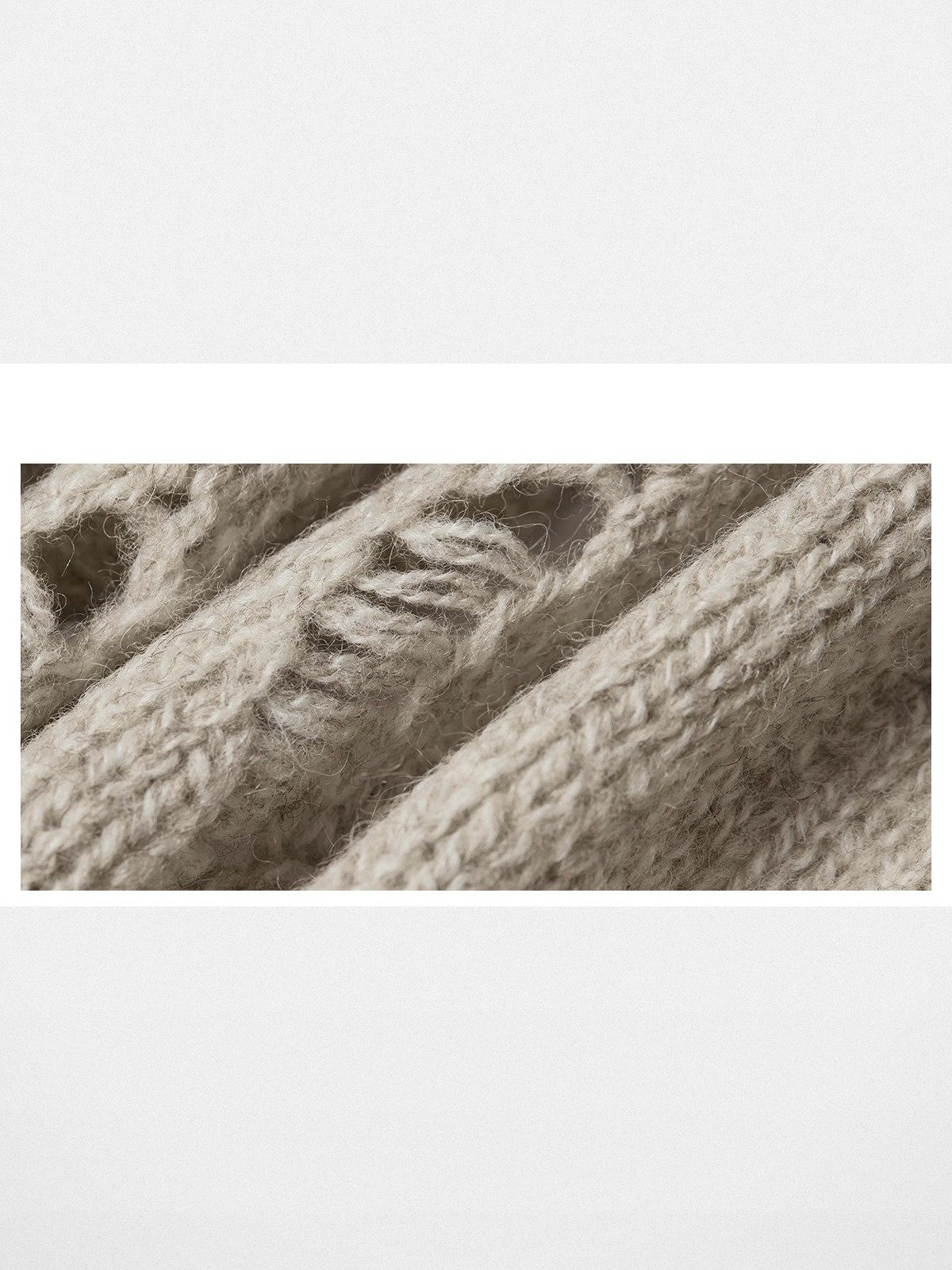 RandomPiece 100 Wool Openwork Tie Front Cardigan in Beige - Detail