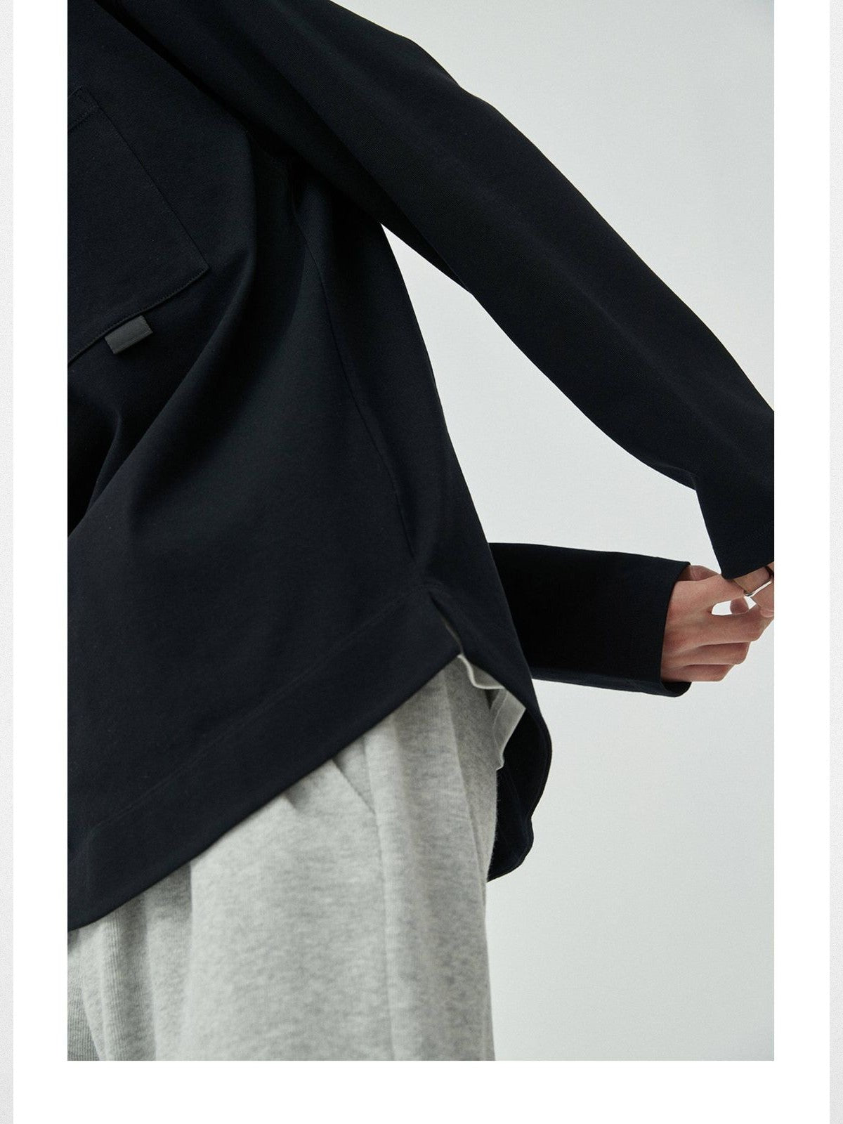 NANS Webbing Strap Pocket Long Sleeve Tee in Black - On Model