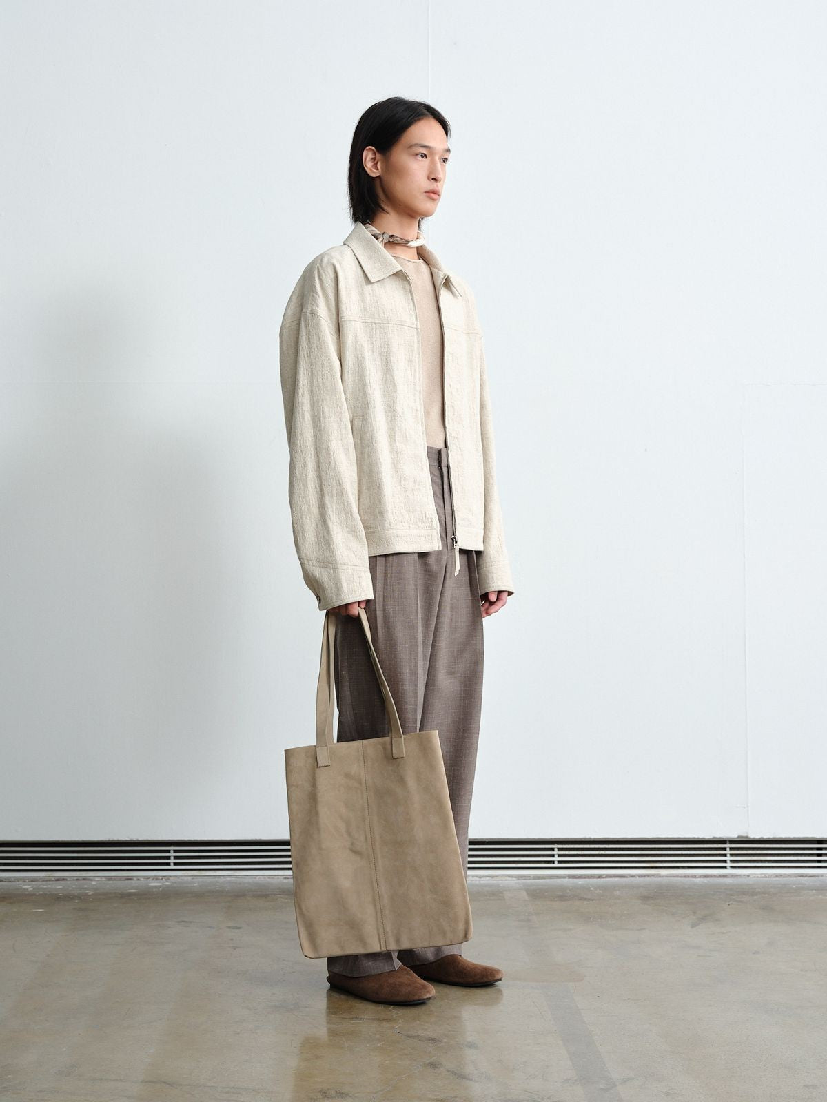 ROYA Oatmeal Textured Ramie Jacket in Oatmeal - On Male Model